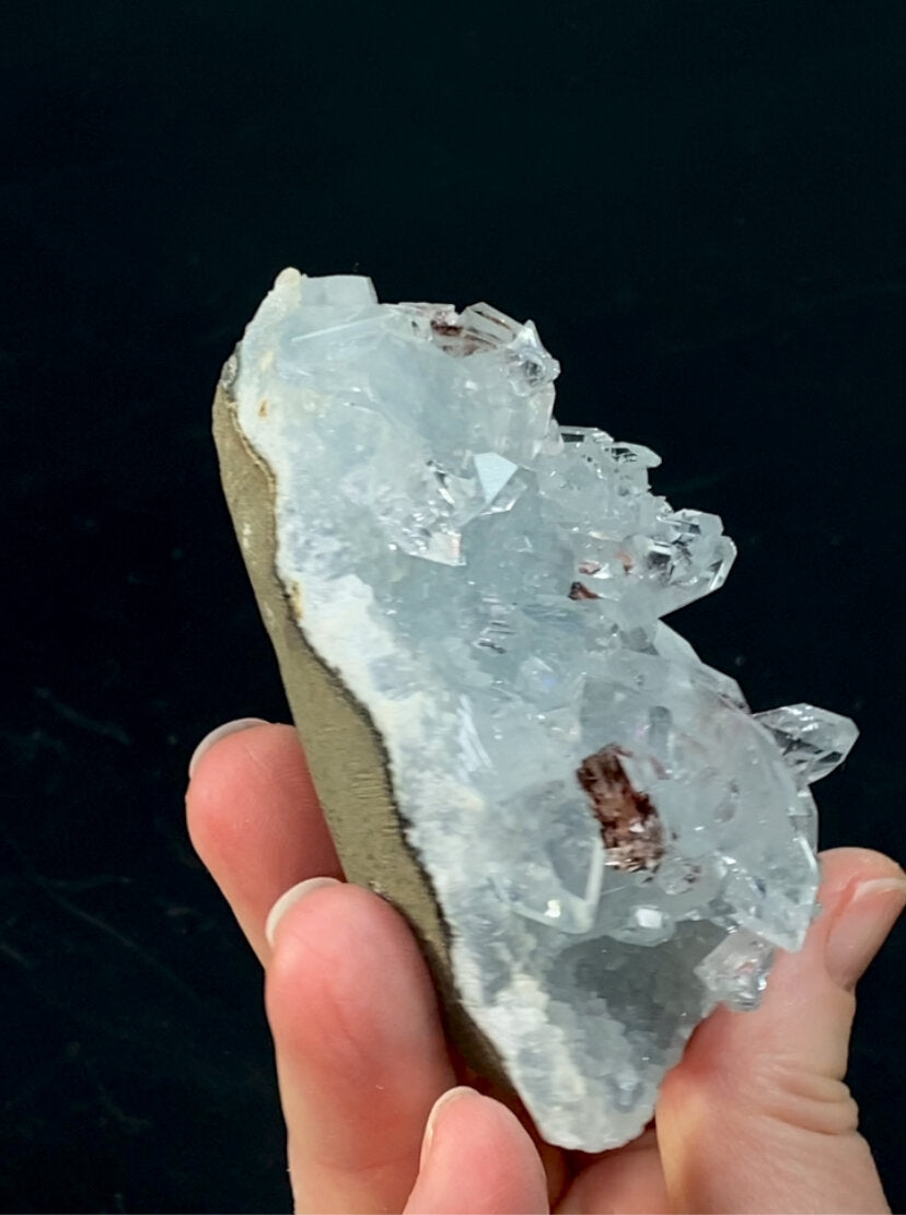 Clear Apophyllite Crystal Cluster with Heulandite & Basalt from Jalgaon, Maharashtra, India