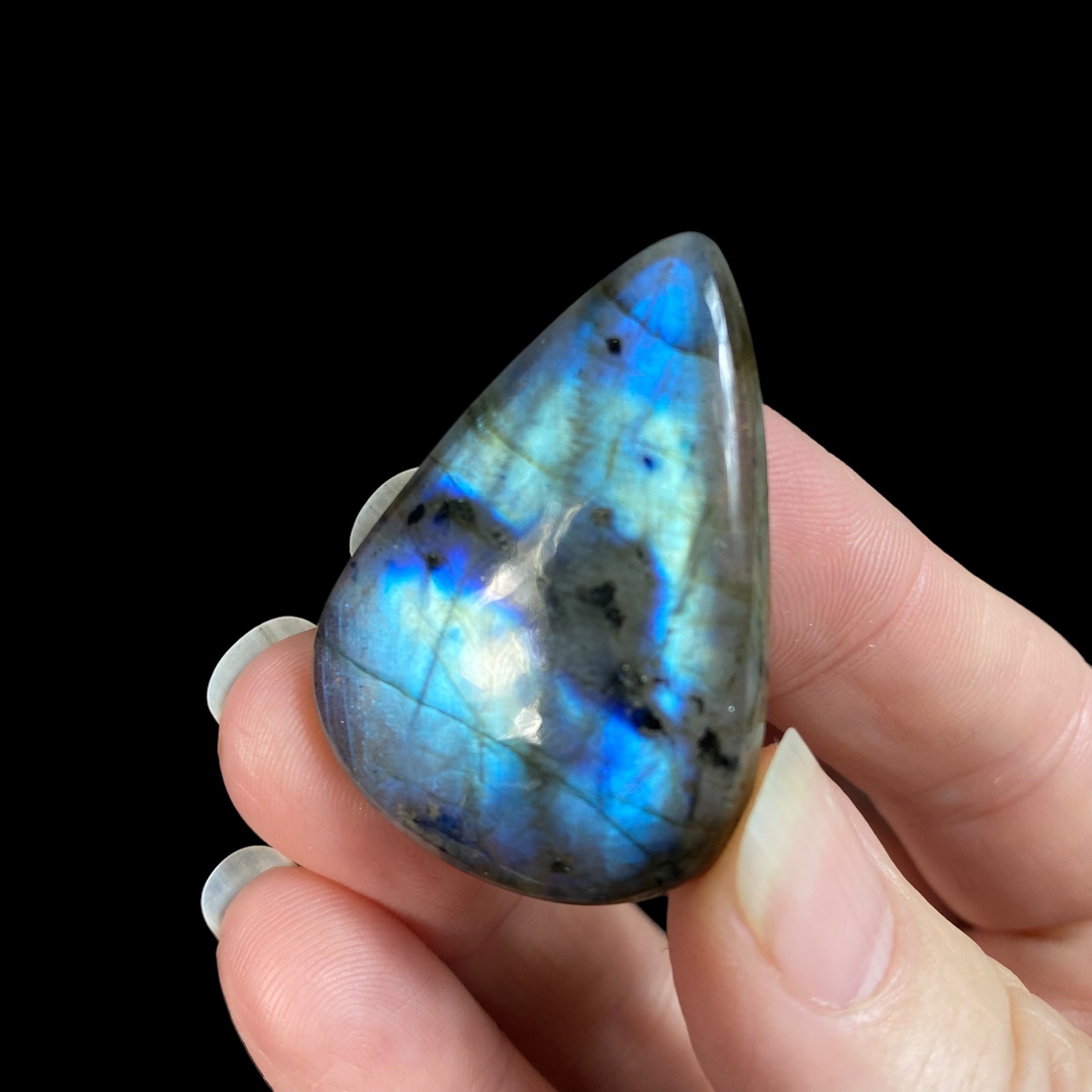 Blue Green Flash Labradorite Teardrop Shaped Cabochon