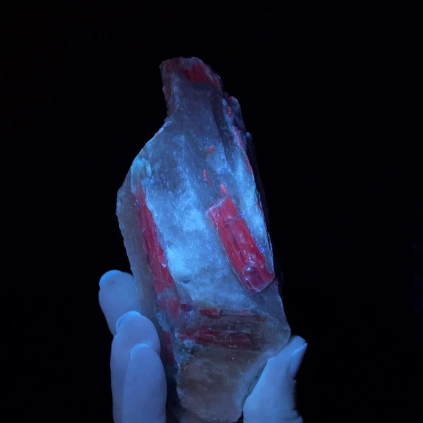 Blue Kyanite and Quartz Specimen with Red Fluorescence from Kunar Province, Afghanistan