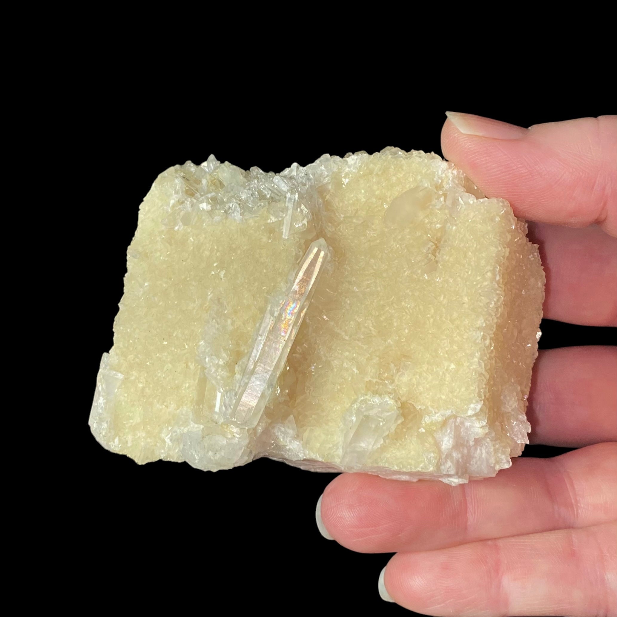 Mangano Calcite Covered in Calcite Crystals and Quartz