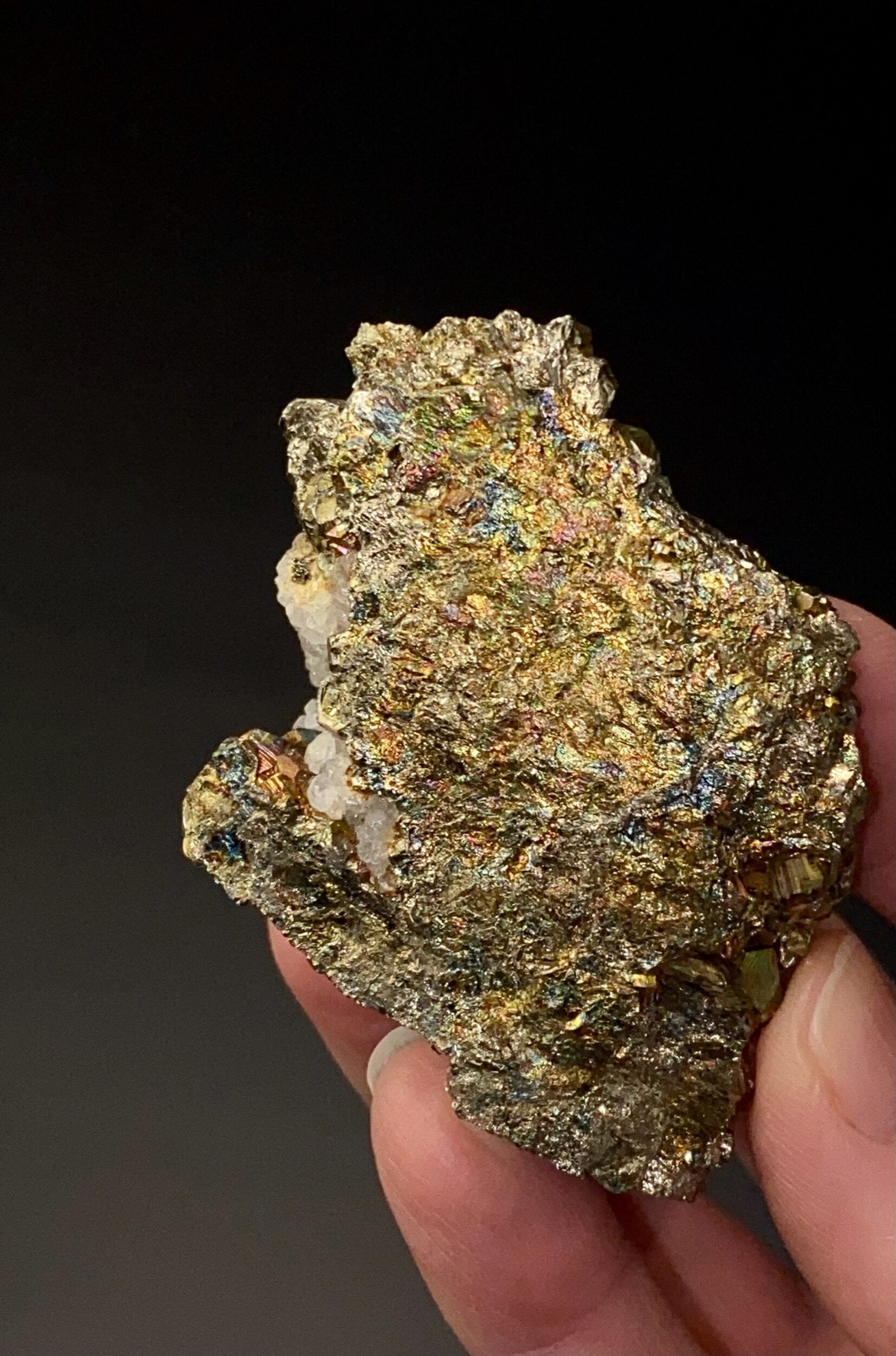 Iridescent Pyrite & Calcite Cluster from Trepca Mines, Kosovo