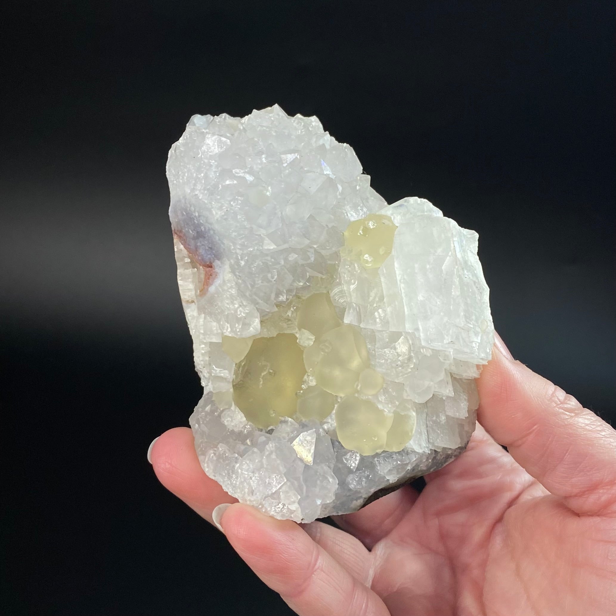 Botryoidal Yellow Fluorite & Calcite on Quartz, Mahodari, Nashik District, Maharashtra, India