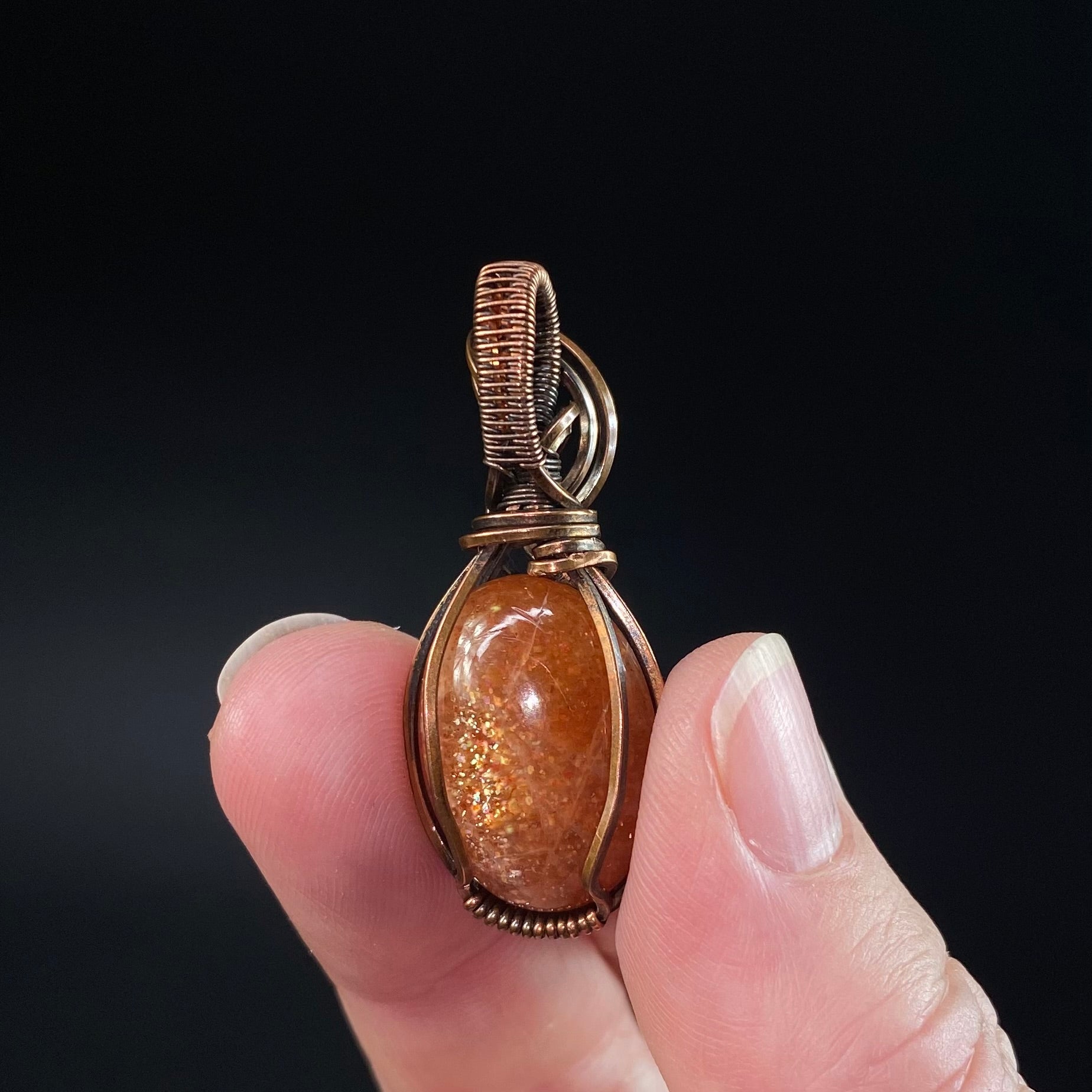 Sunstone and Copper Wire Wrapped Pendant