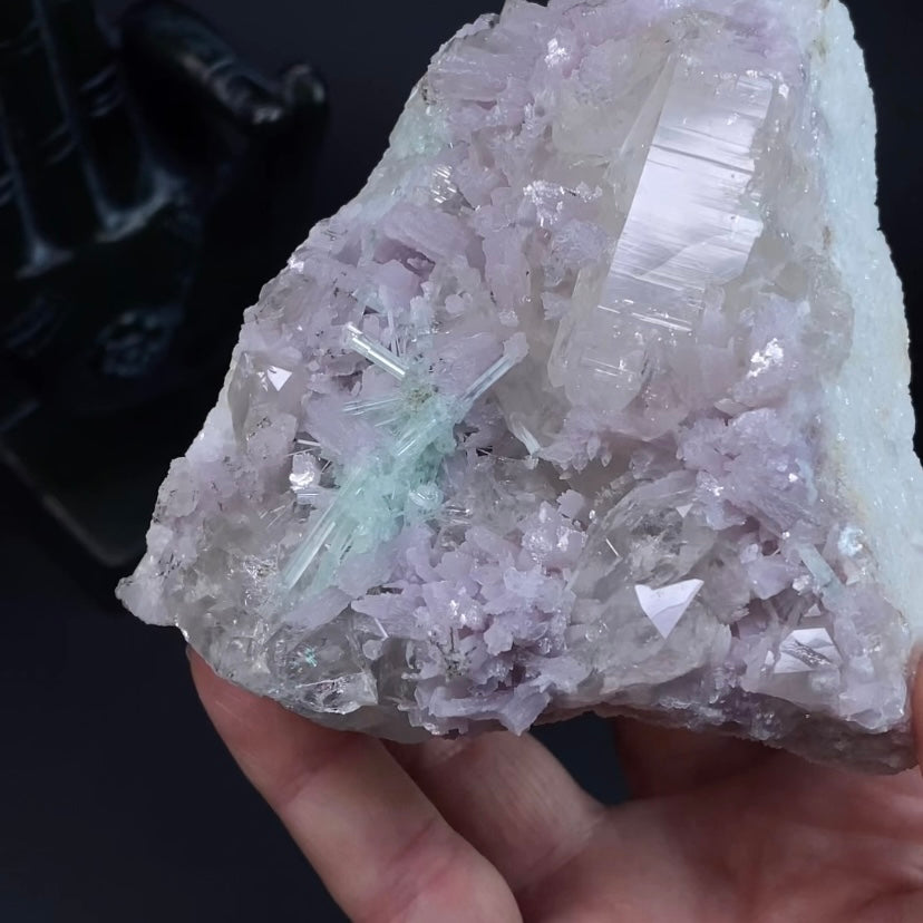 Lepidolite, Green Tourmaline & Quartz Crystals on Matrix