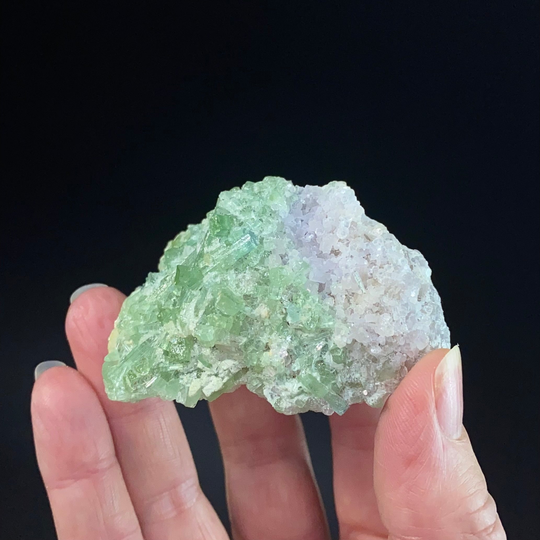 Green Tourmaline Cluster with Lepidolite