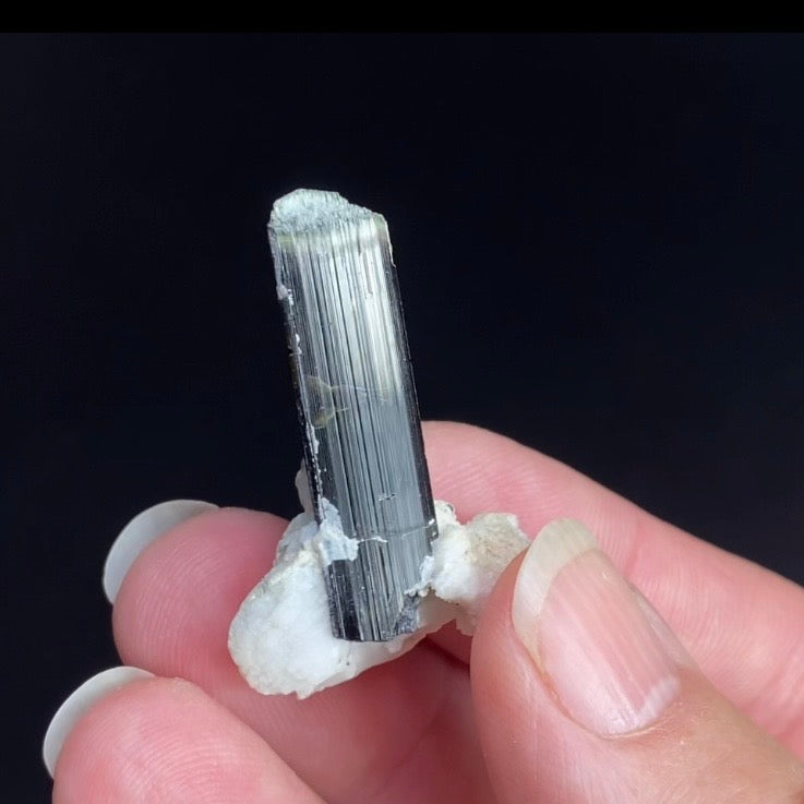 Terminated Bicolor Black Tourmaline Schorl Crystal with Feldspar from Shigar Valley, Pakistan