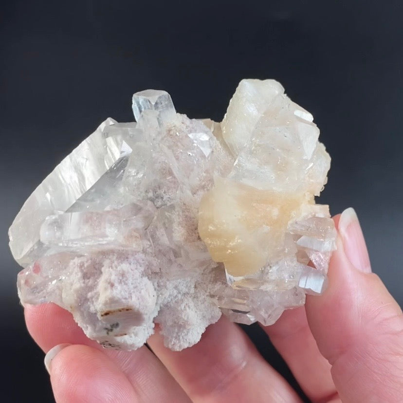 Clear Apophyllite Crystal Cluster with Stilbite
