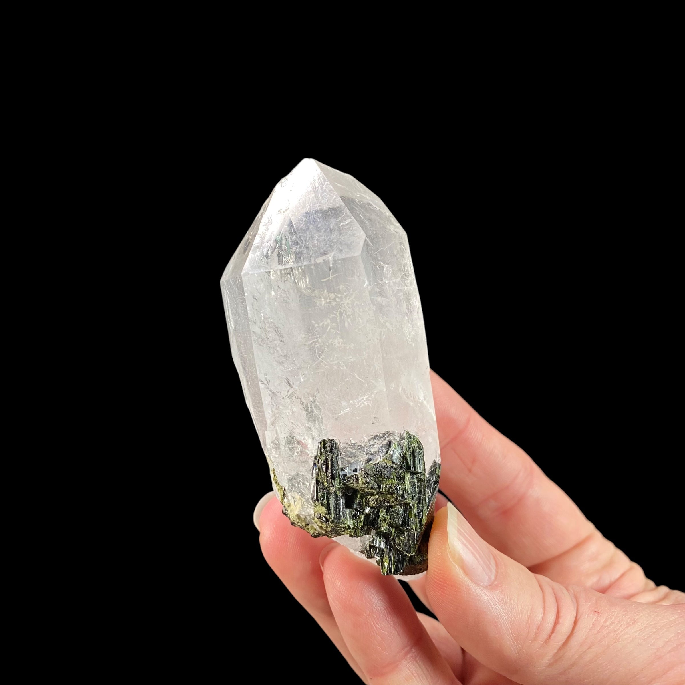 Quartz Crystal with Dark Green Epidote Crystals