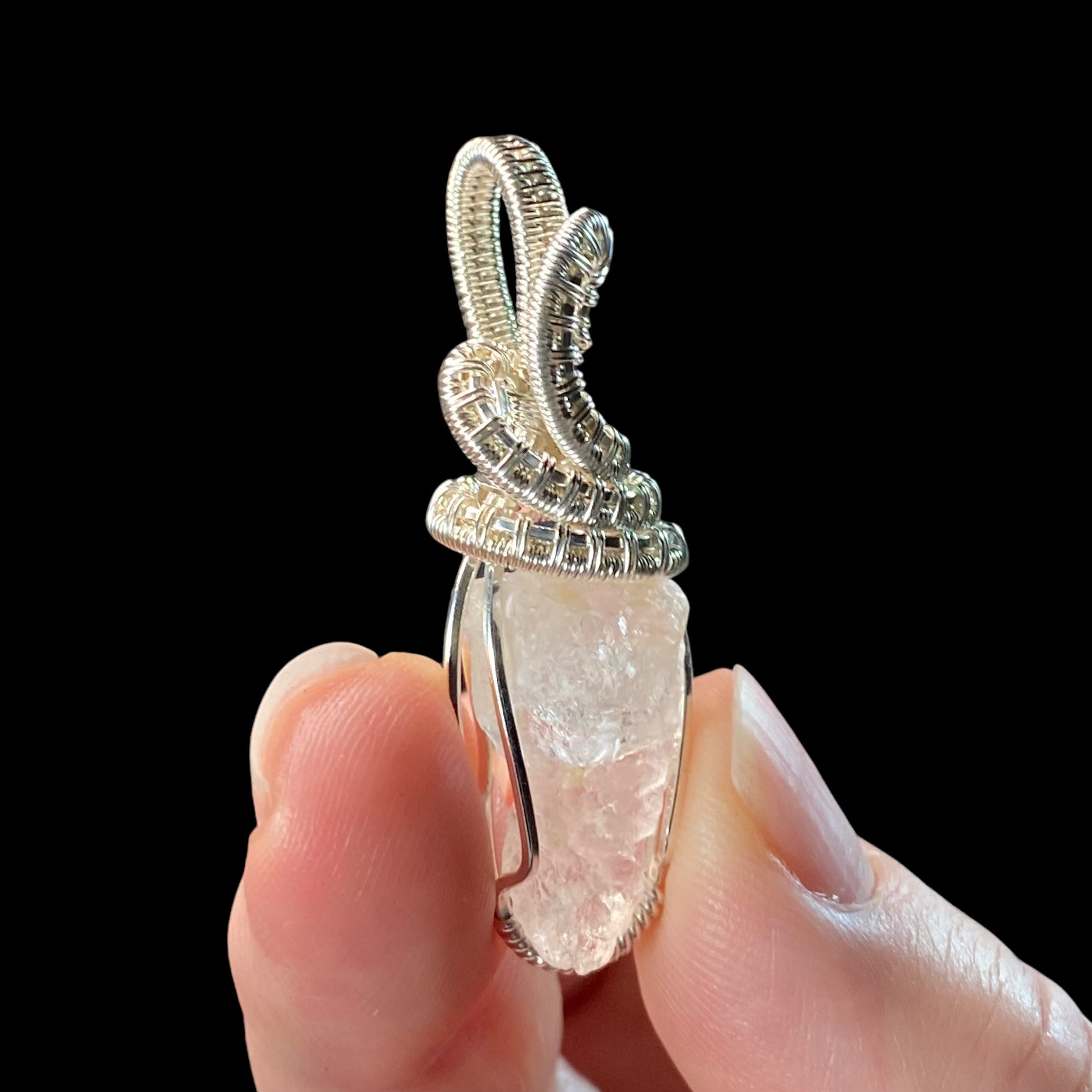 Raw Pollucite & Sterling Silver Wire Wrapped Pendant