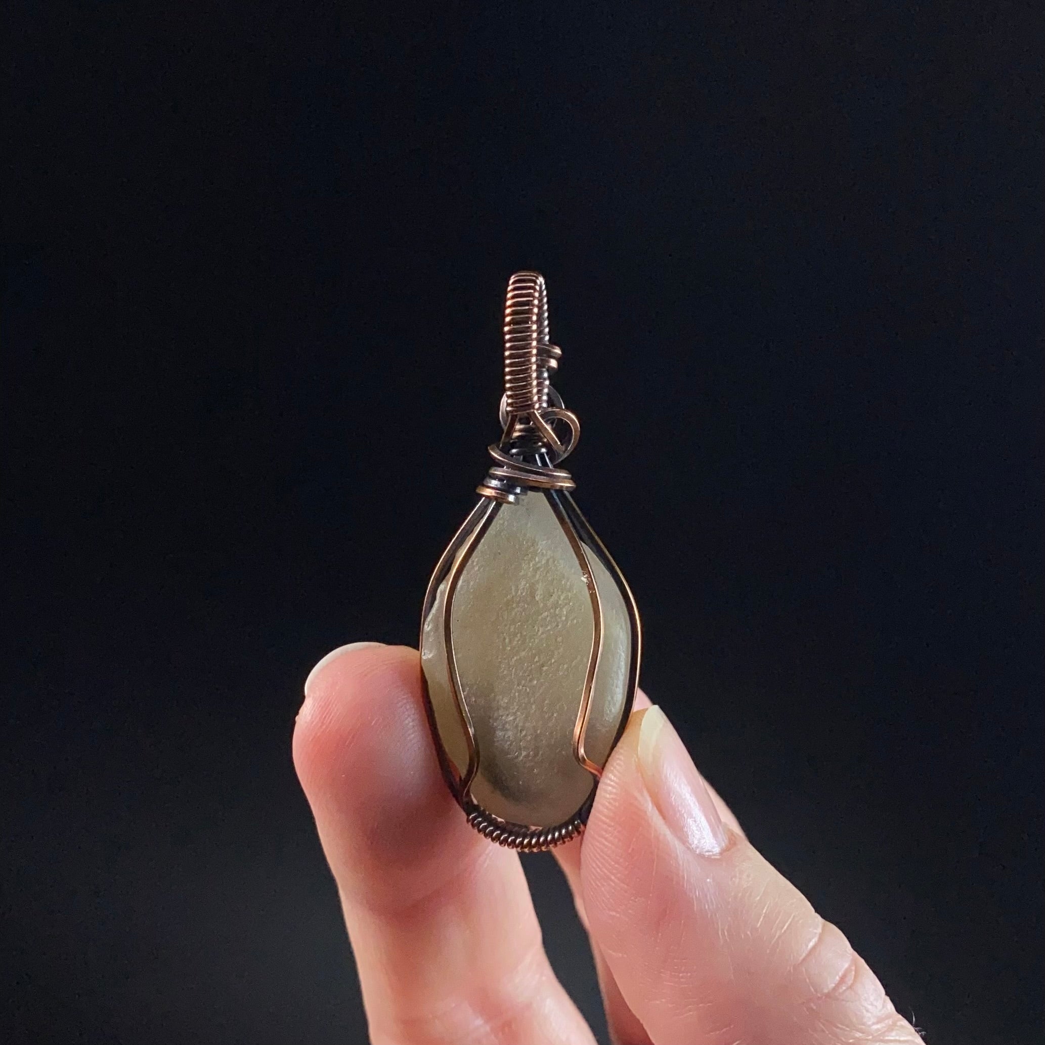 Gobi Desert Agate with Moving Sand Inclusions and Copper Wire Wrapped Pendant