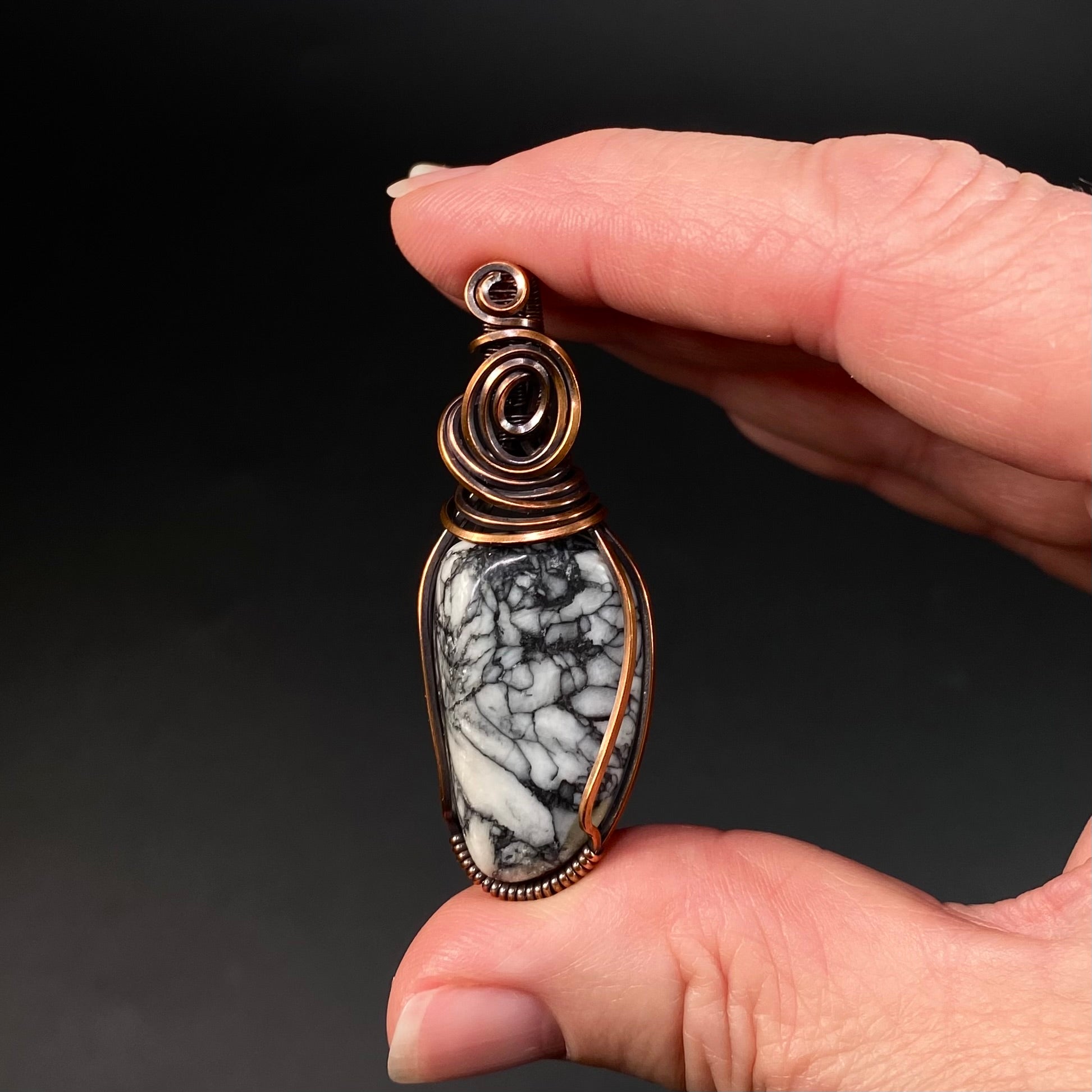 Pinolith Polished Tumble Stone & Copper Wire Wrapped Pendant