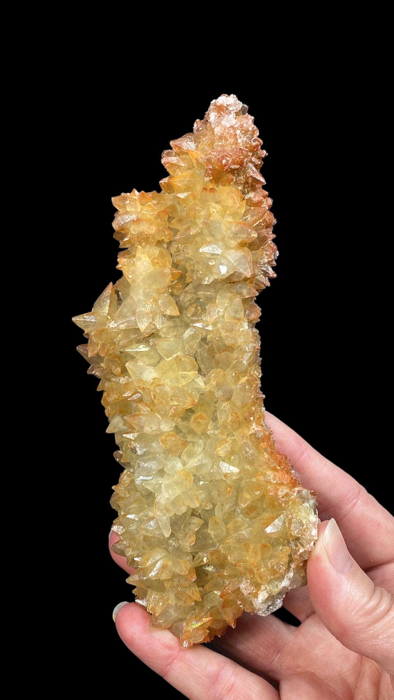 Dog Tooth Calcite Cluster with Natural Iridescent & Iron Oxide Surface Coating