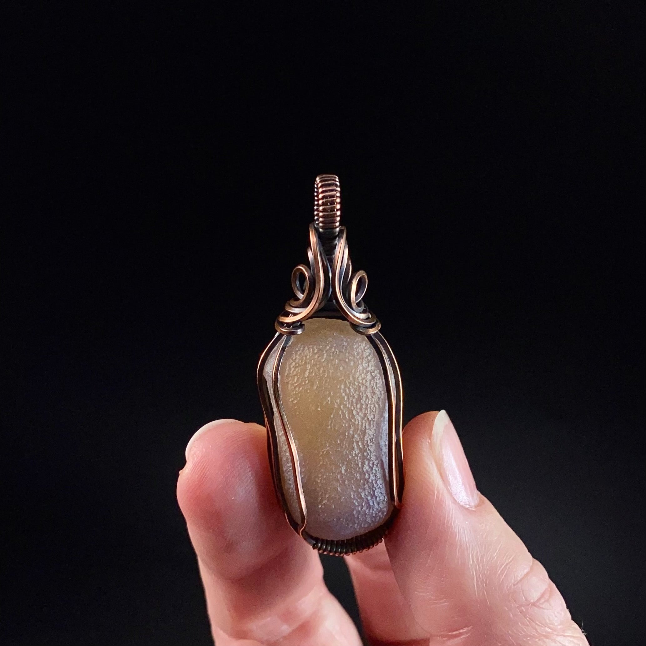 Gobi Desert Agate with Moving Sand Inclusions and Copper Wire Wrapped Pendant