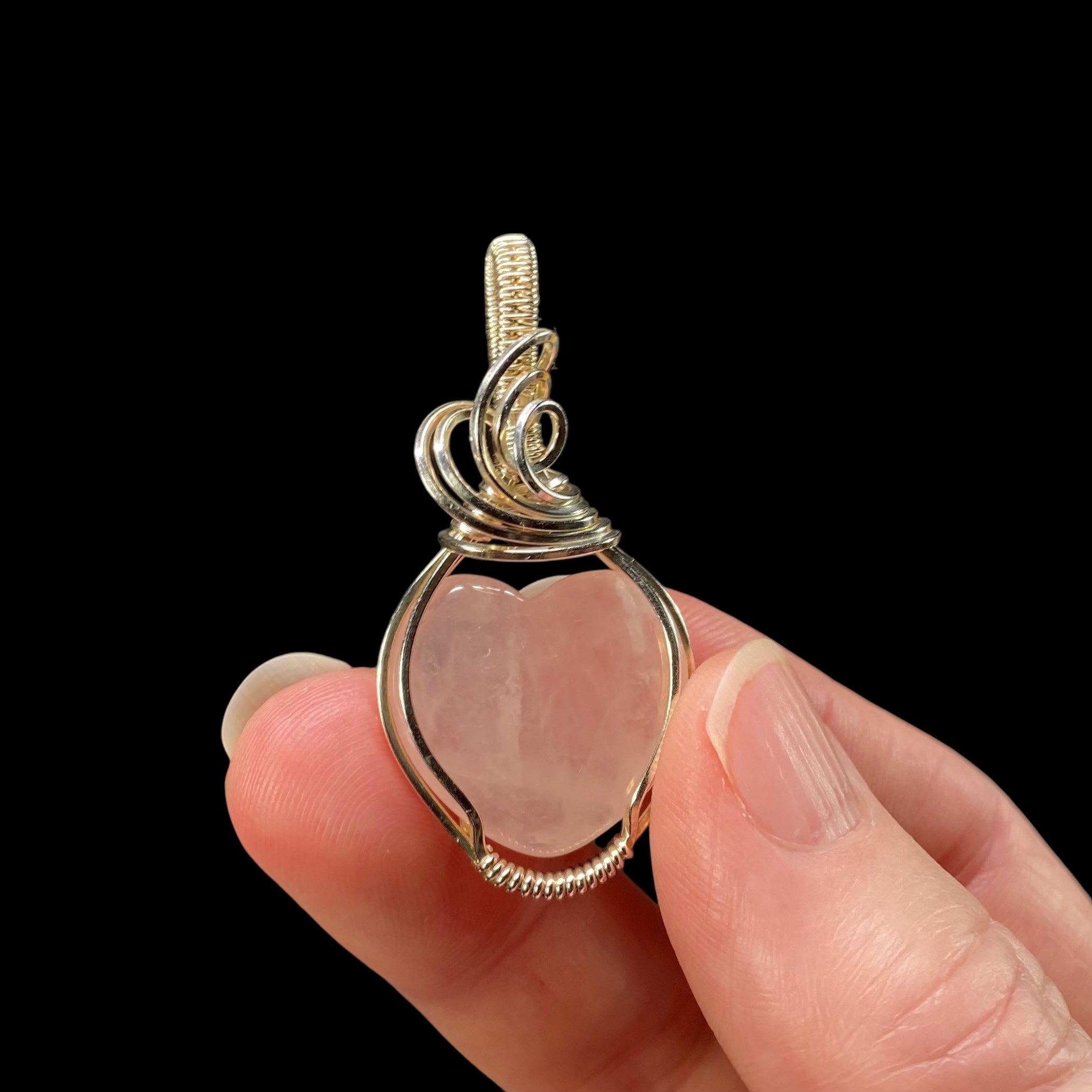 Rose Quartz Heart and Sterling Silver Wire Wrapped Pendant