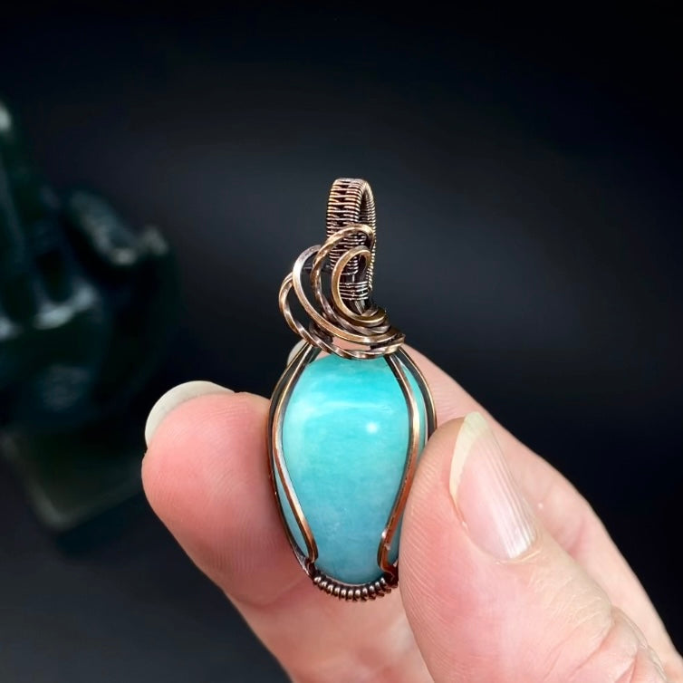 Amazonite Tumbled Stone and Copper Handmade Wire Wrapped Pendant