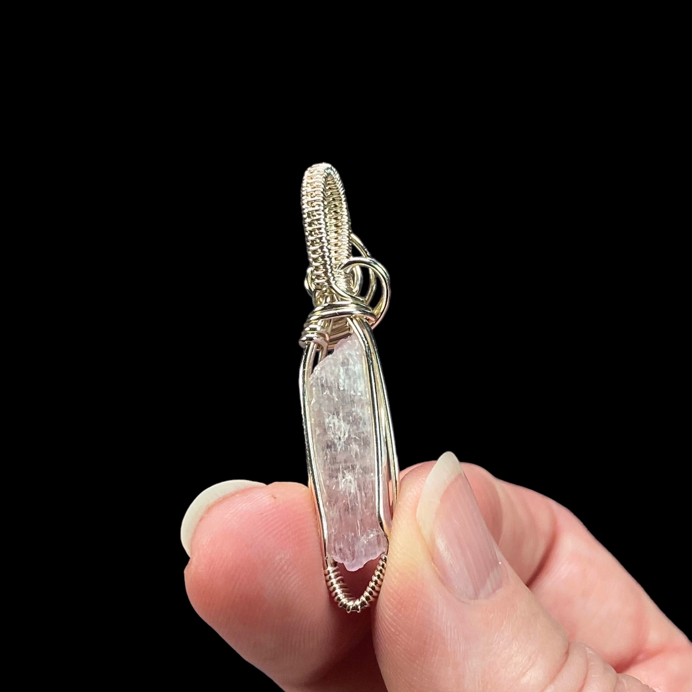 Fluorescent Spodumene Kunzite & Sterling Silver Wire Wrapped Pendant