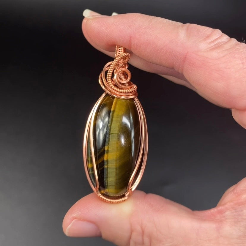 Tiger Eye & Copper Wire Wrapped Pendant