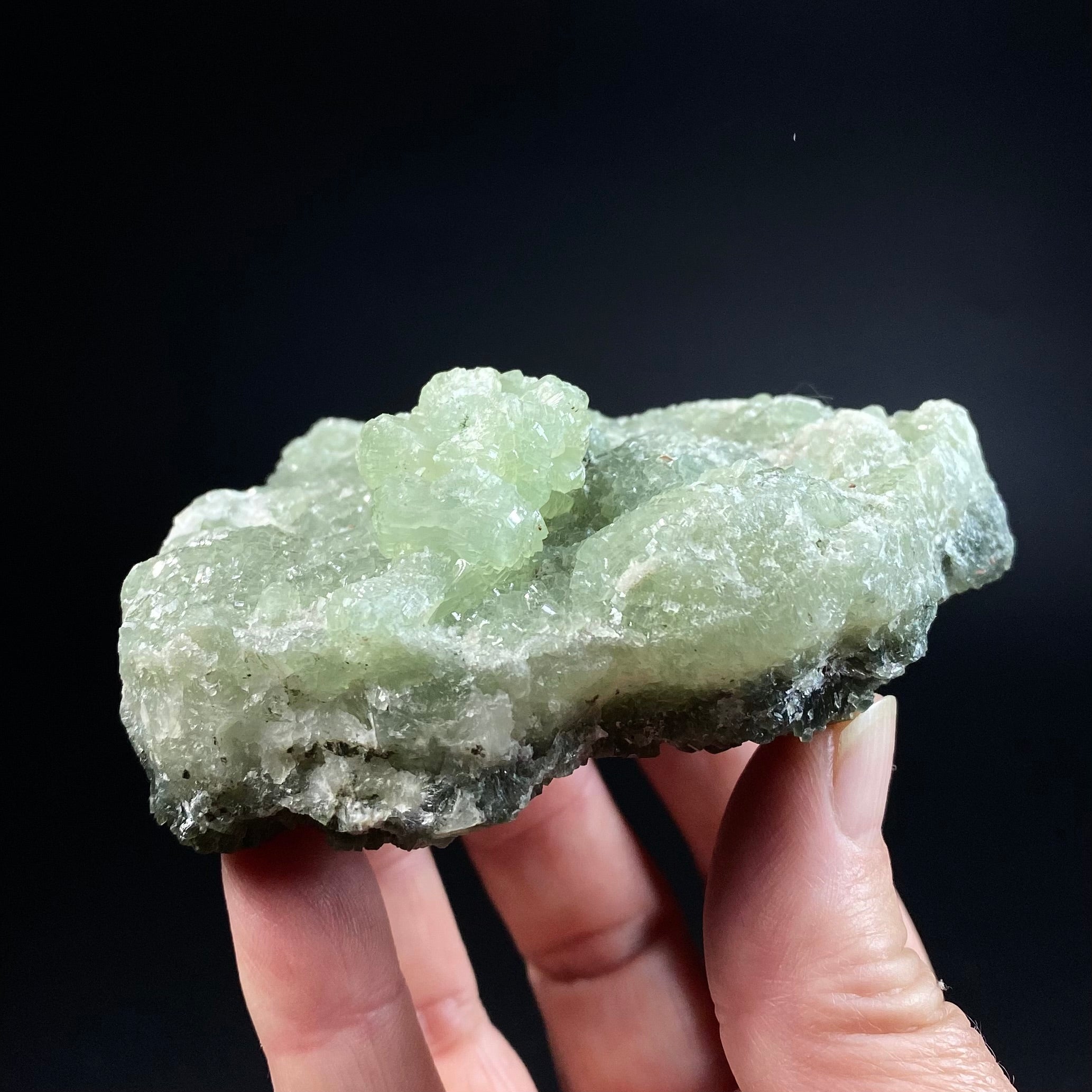 Double Sided Deep and Pale Green Prehnite Cluster