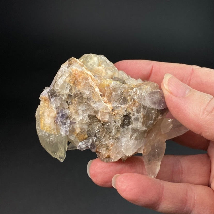 Scalenohedral DogTooth Calcite on Blue Purple Fluorite Matrix, UV Reactive, Fluorescent