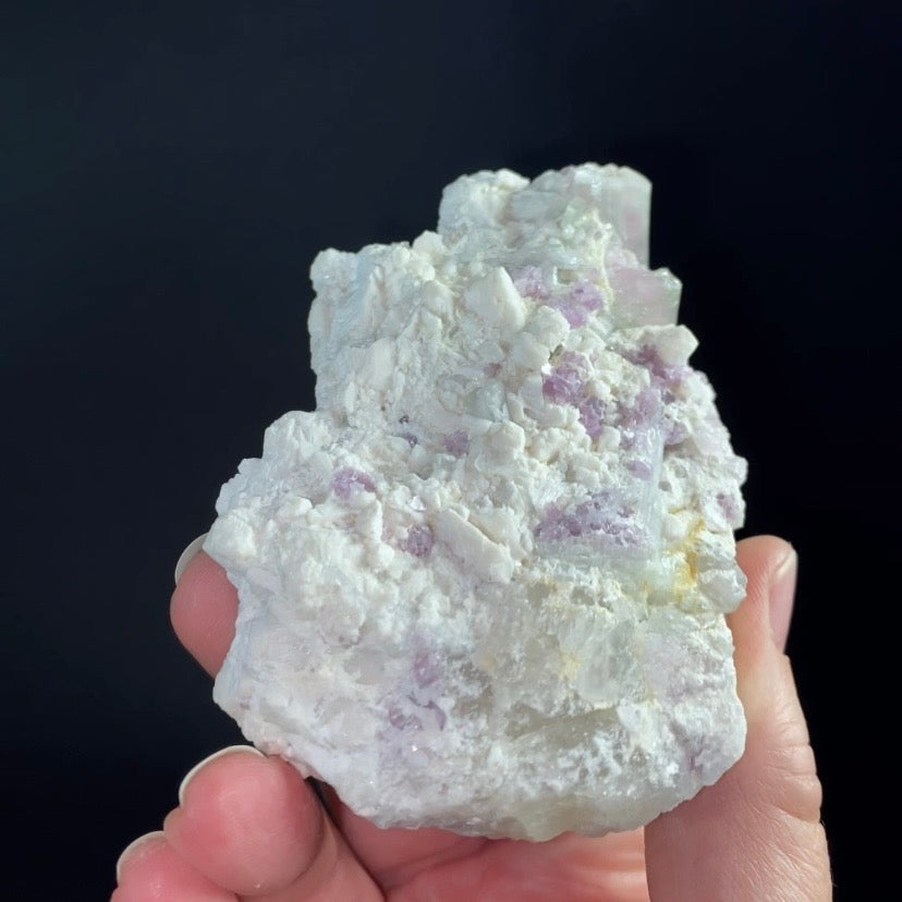 Pale Green & Pink Watermelon Tourmaline Crystals with Lepidolite & Feldspar