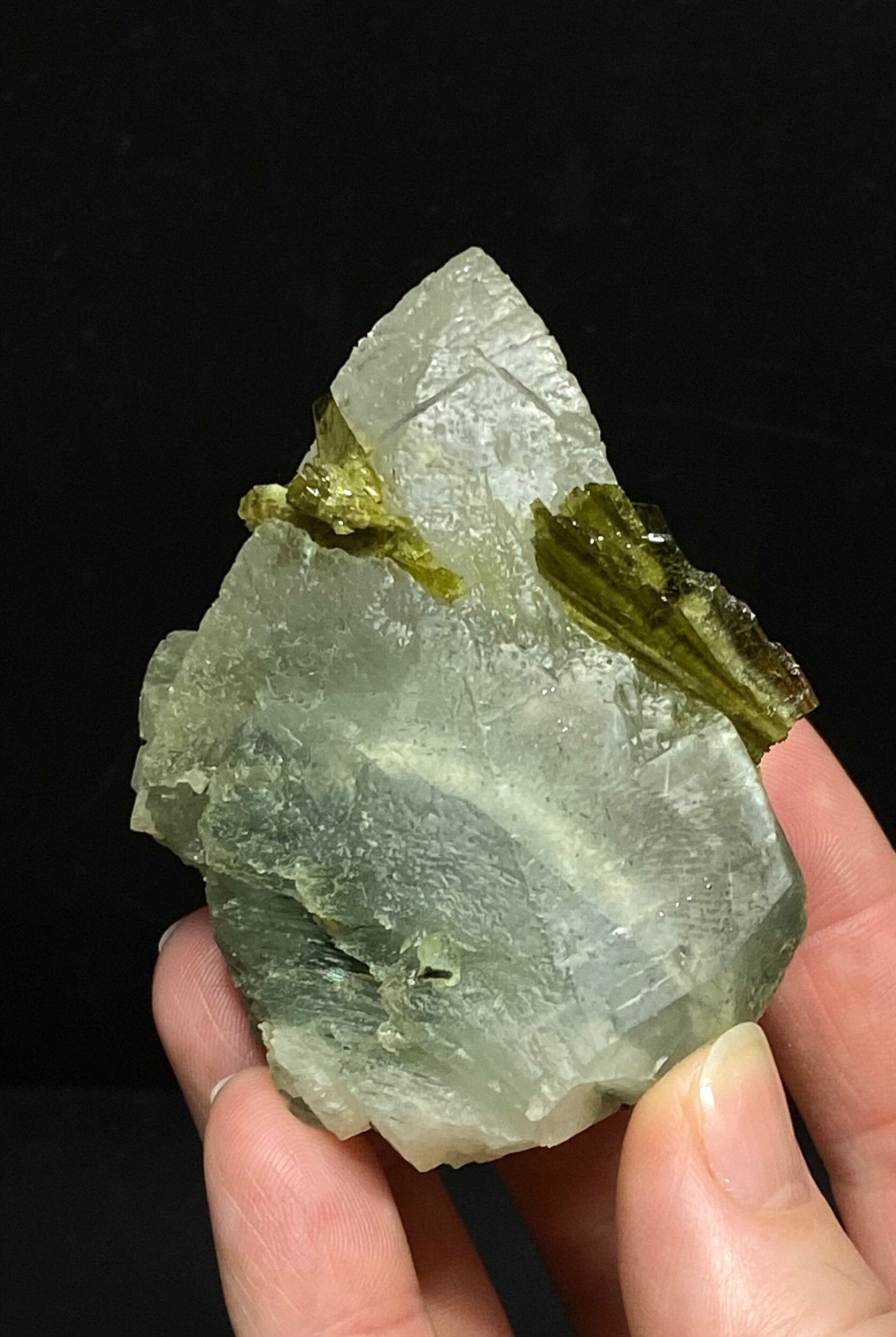 Scalenohedral "Dog Tooth" Calcite Crystal with Epidote & Diopside - Fluorescent