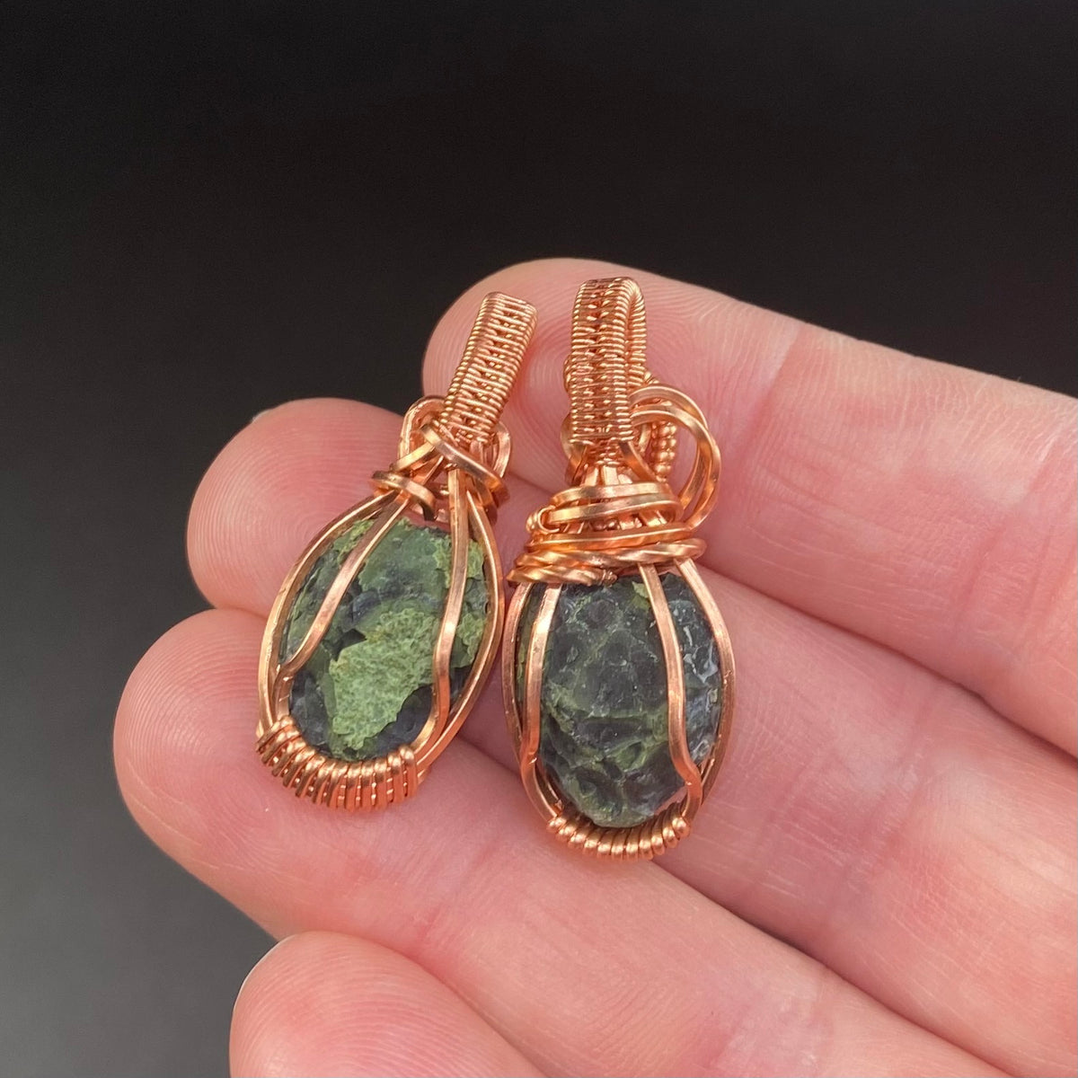 Matching Pair Tabasco Geode & Copper Wire Wrapped Pendants