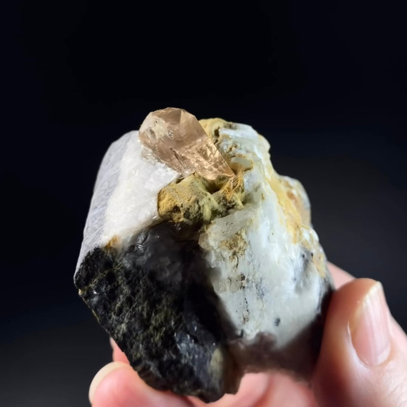 Grade A Peach Color Katlang Imperial Topaz Crystal on Matrix, Fluorescent