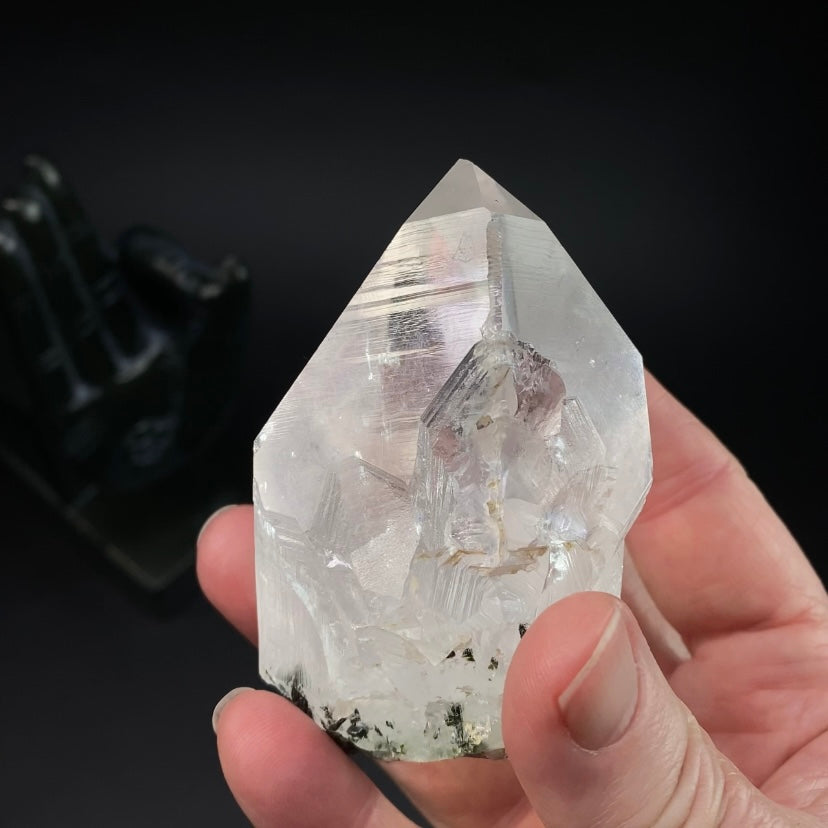 Quartz Crystal with Dark Green Epidote Crystals