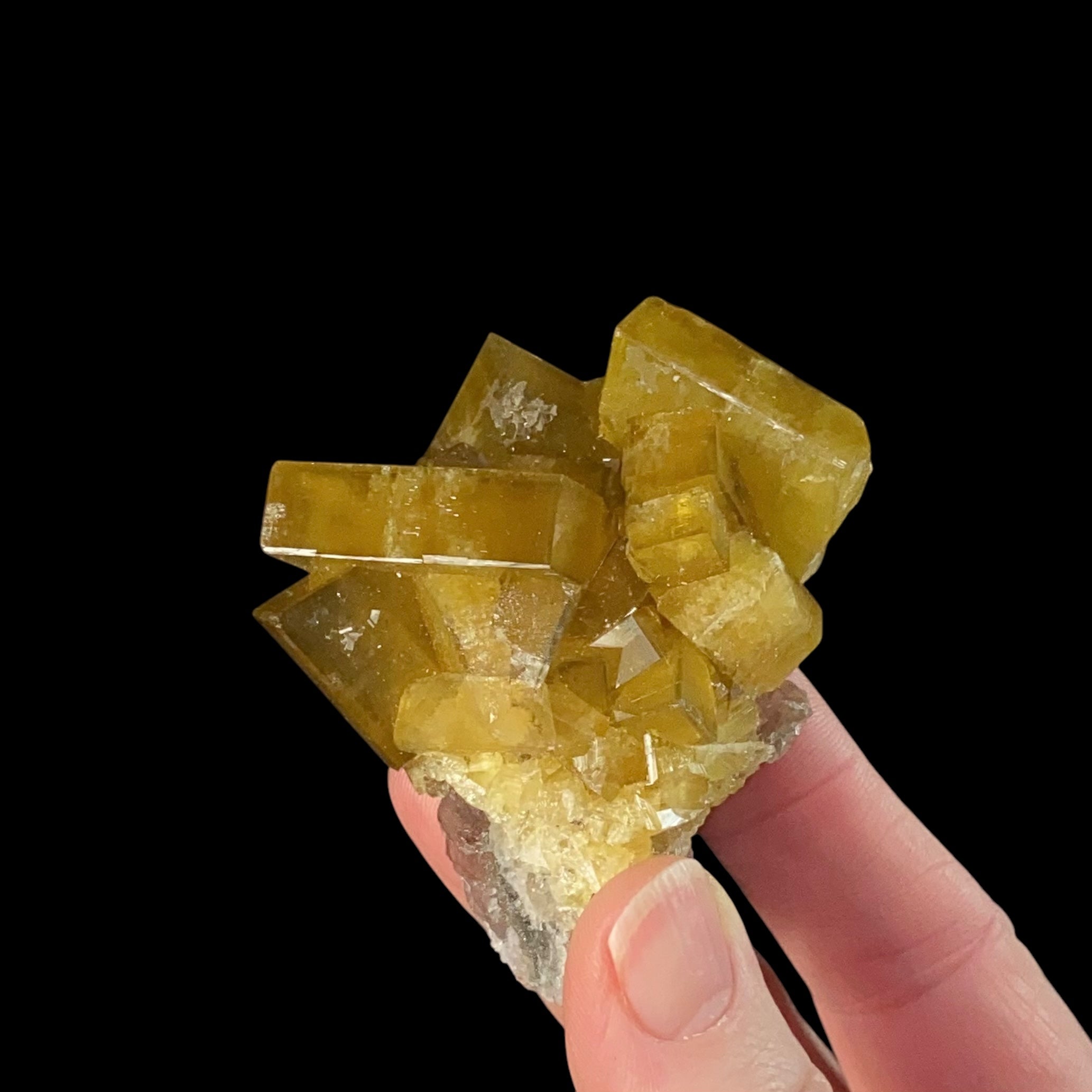 Golden Yellow Barite Rhombohedrons on Fluorite Matrix,