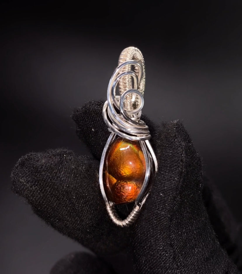 Mexican Fire Agate & Sterling Silver Wire Wrapped Pendant