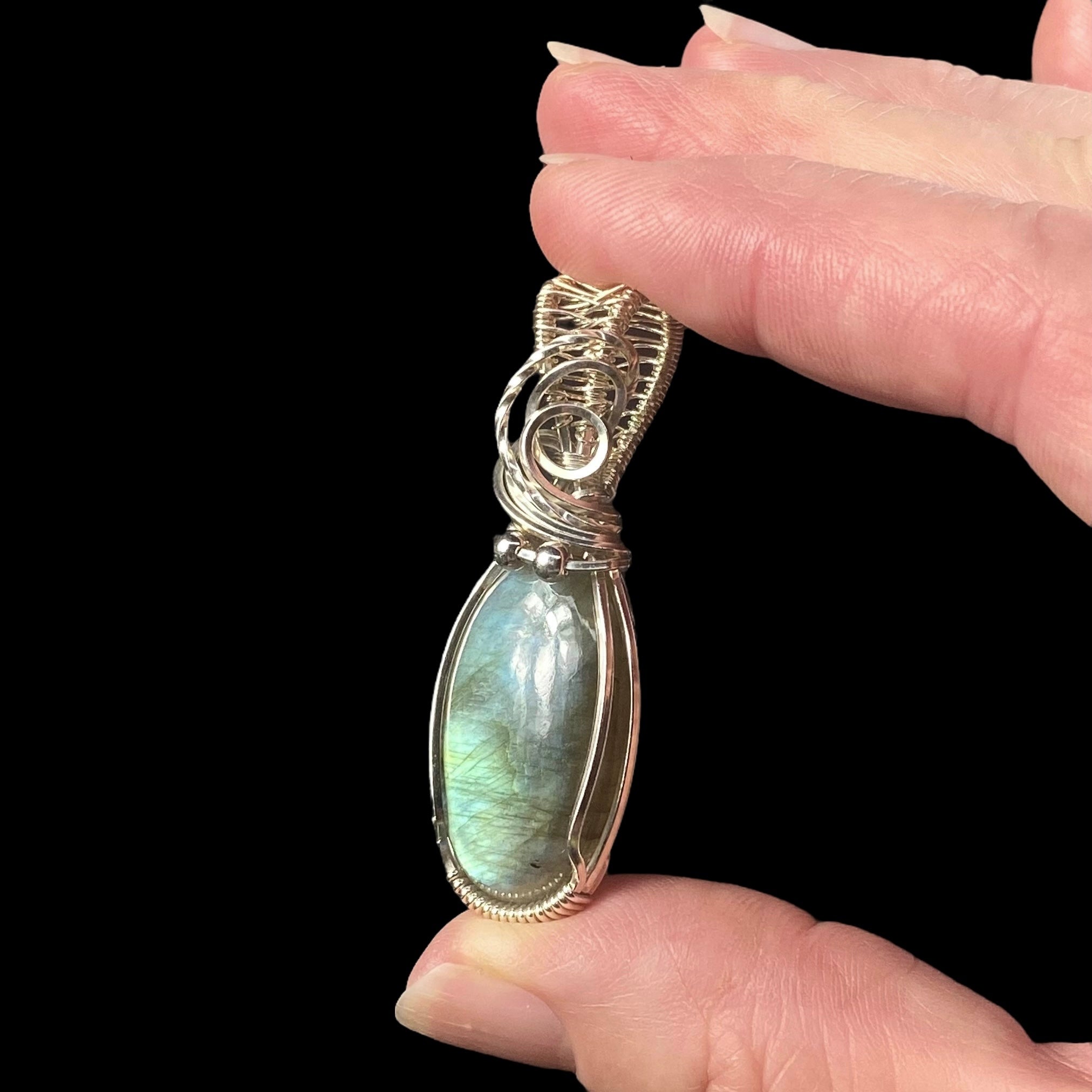 Labradorite & Sterling Silver Wire Wrapped Pendant, Natural Stone & Crystal Jewelry