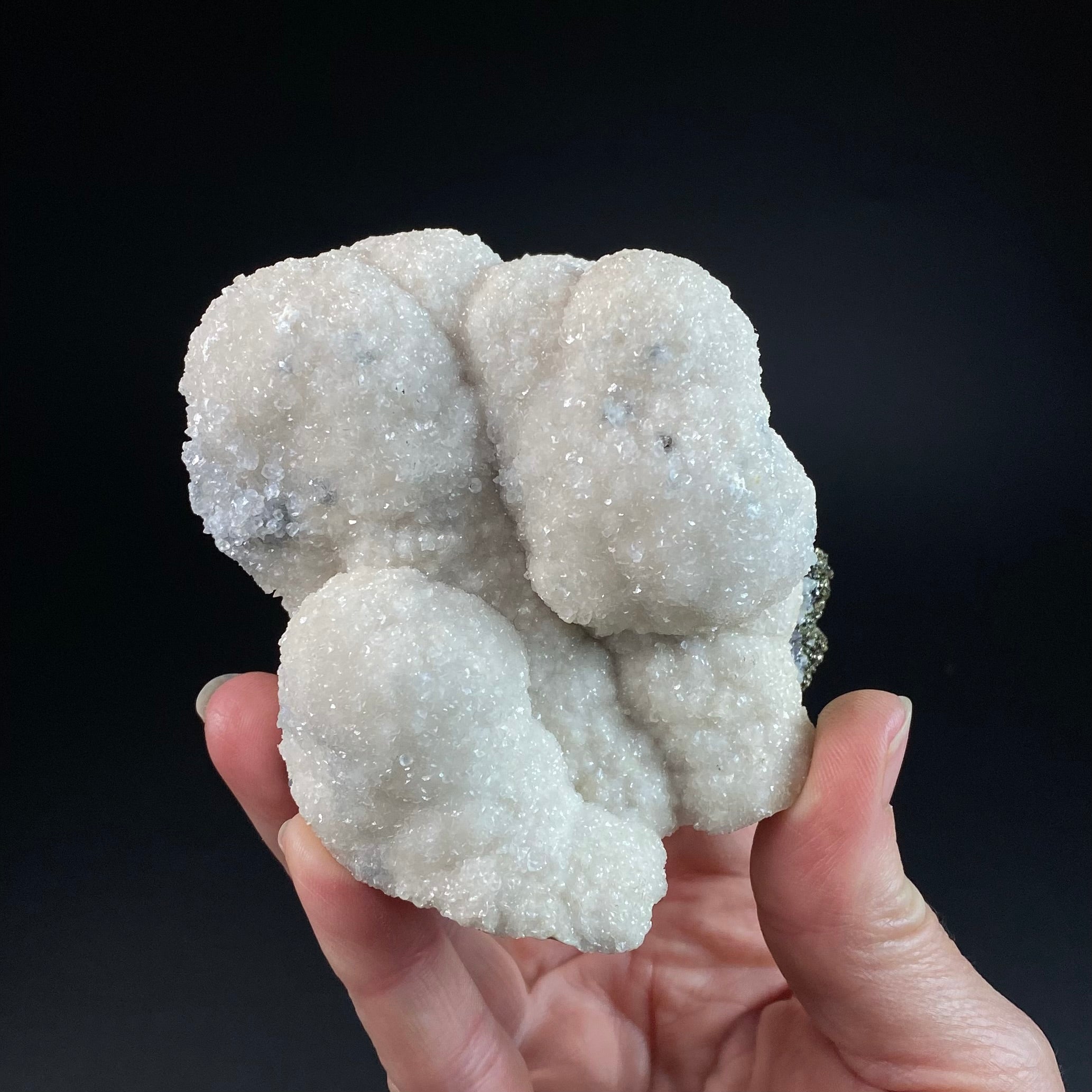 Botryoidal Rhodochrosite, with Mangano Calcite and Pyrite