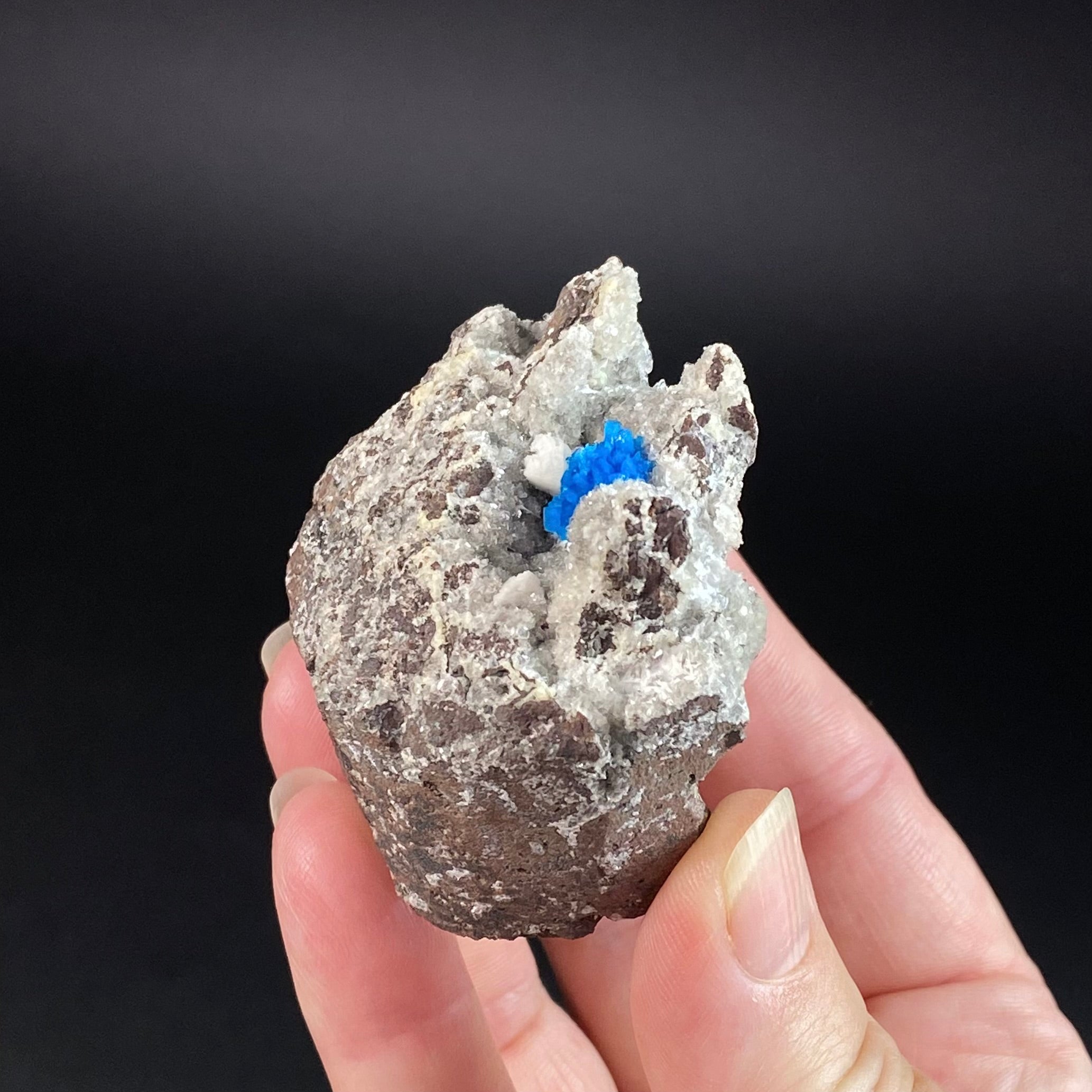 Vibrant Blue Cavansite Cluster on Druzy Stilbite & Basalt Matrix