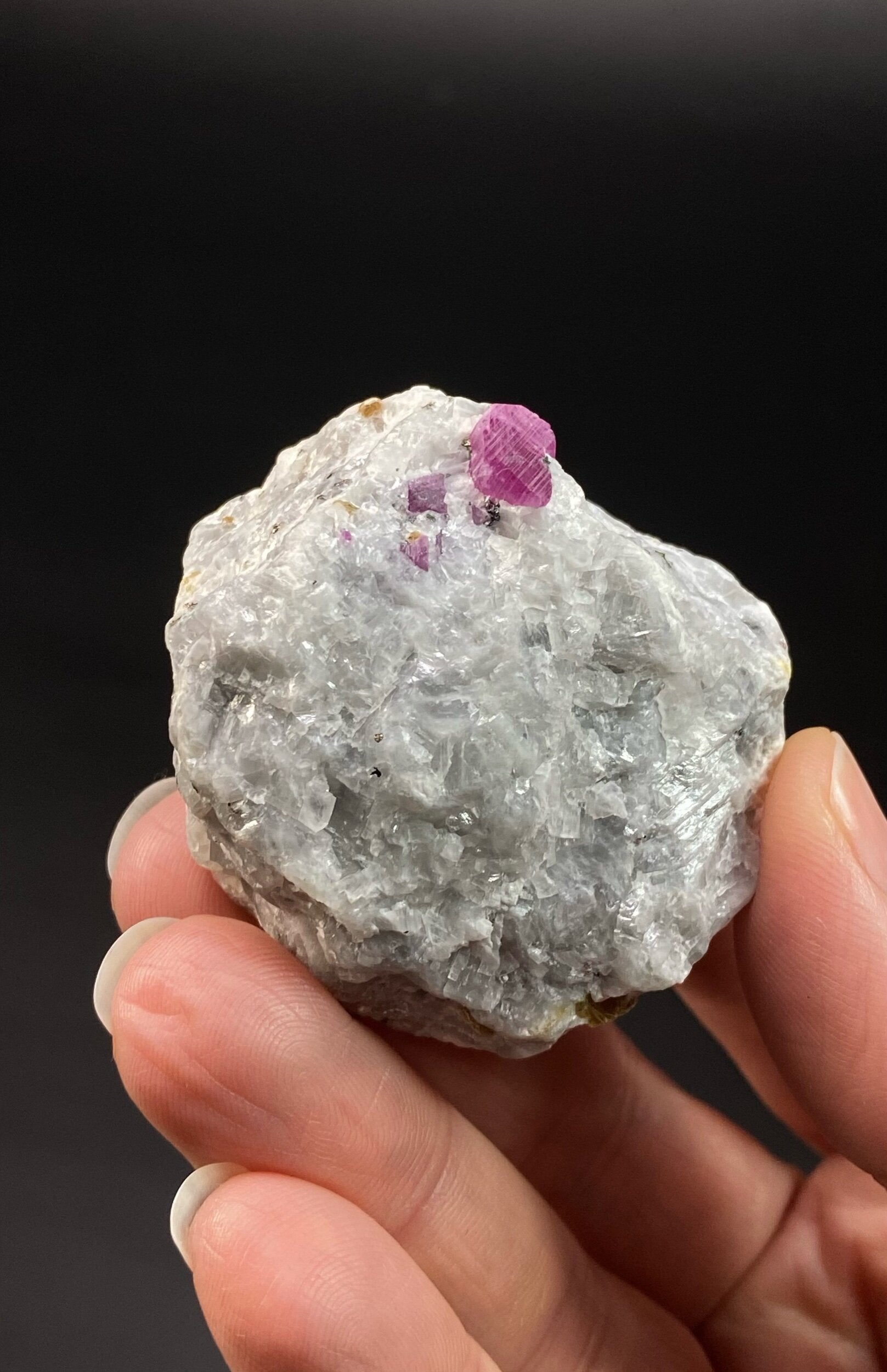 Pseudo Octahedral Natural Ruby Crystals on Marble Matrix, Jegdalek, Afghanistan