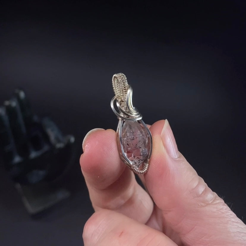 Double Terminated Petroleum Quartz & Sterling Silver Wire Wrapped Pendant