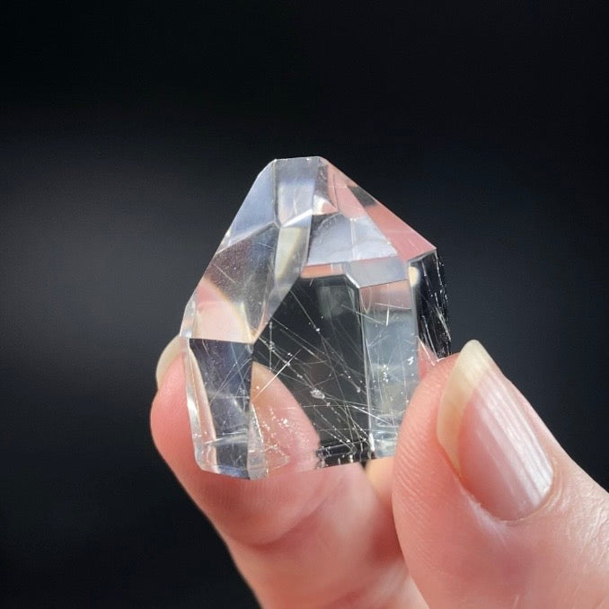 Polished Clear Quartz Crystal with Silver Rutile from Minas Gerais, Brazil