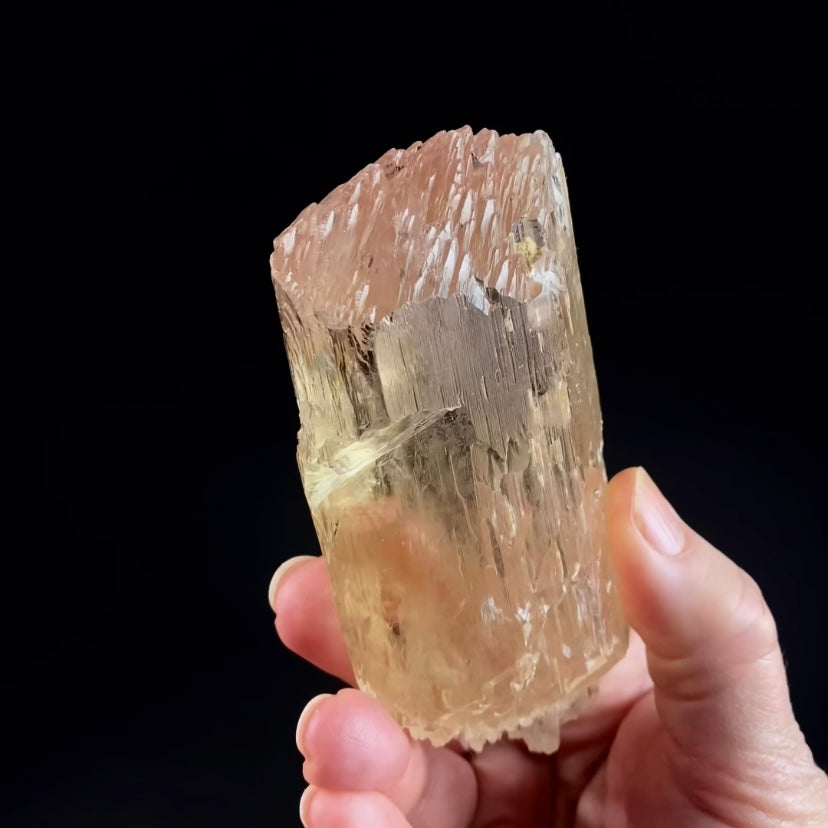 Yellow and Pink Spodumene Triphane Kunzite Crystal with Unique Healed Terminations