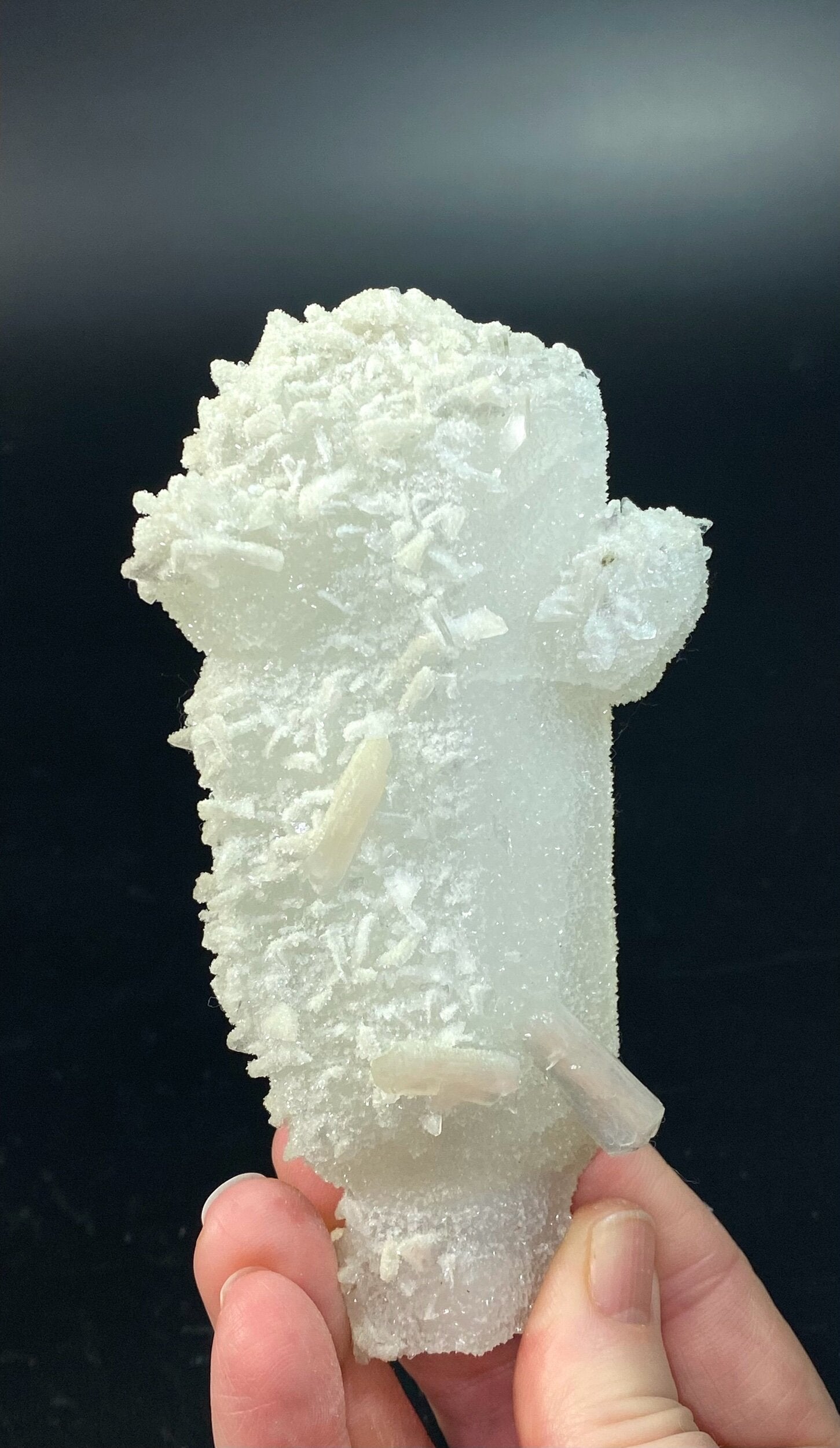 Druze Apophyllite Stalactite Formation on Calcite Core with Heulandite and Stilbite