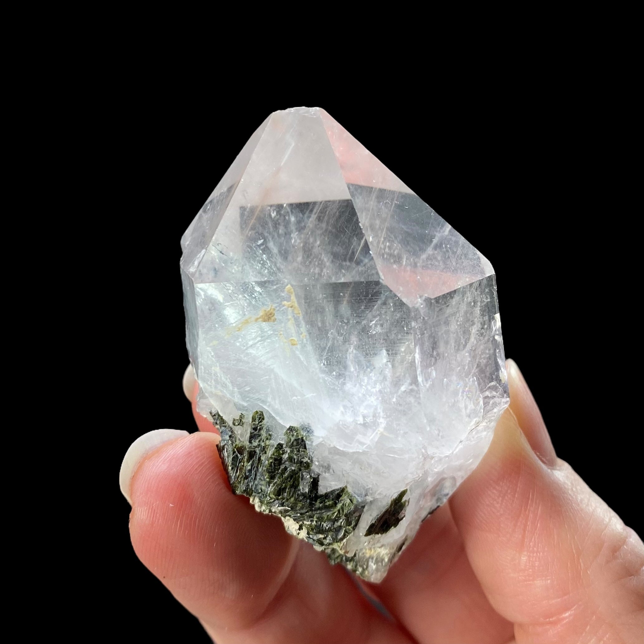 Quartz Crystal with Dark Green Epidote Crystals & Byssolite