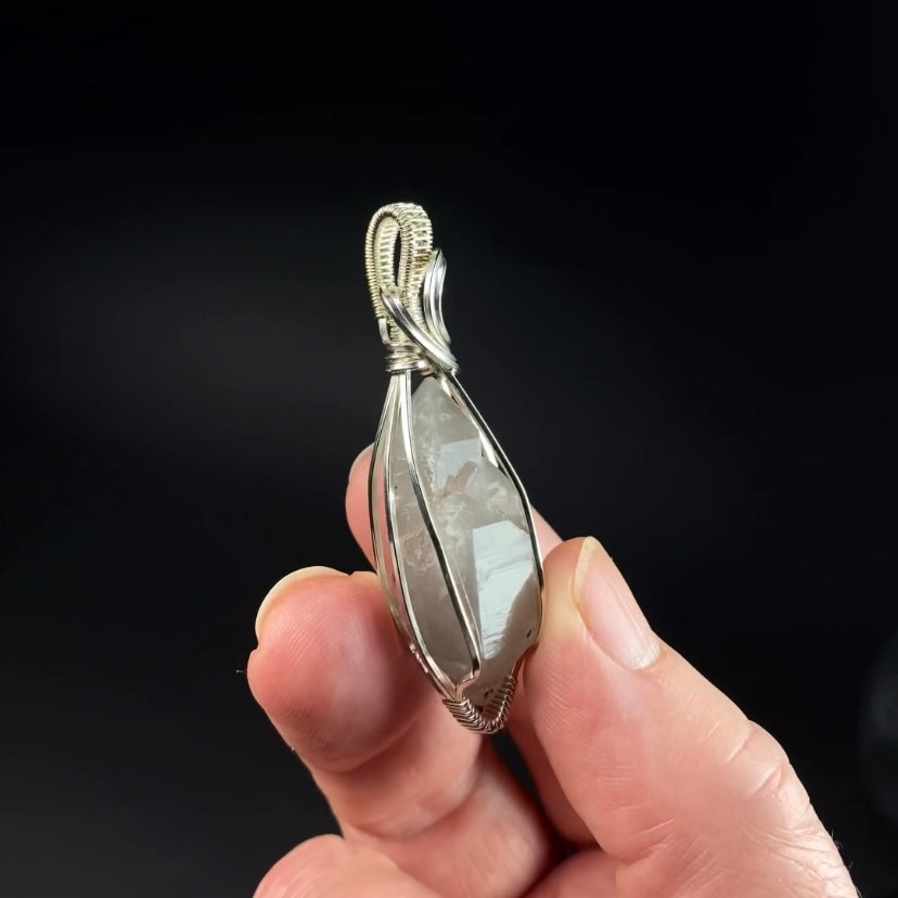 Double Terminated Smoky Elestial Quartz Crystal & Sterling Silver Handmade Wire Wrapped Pendant
