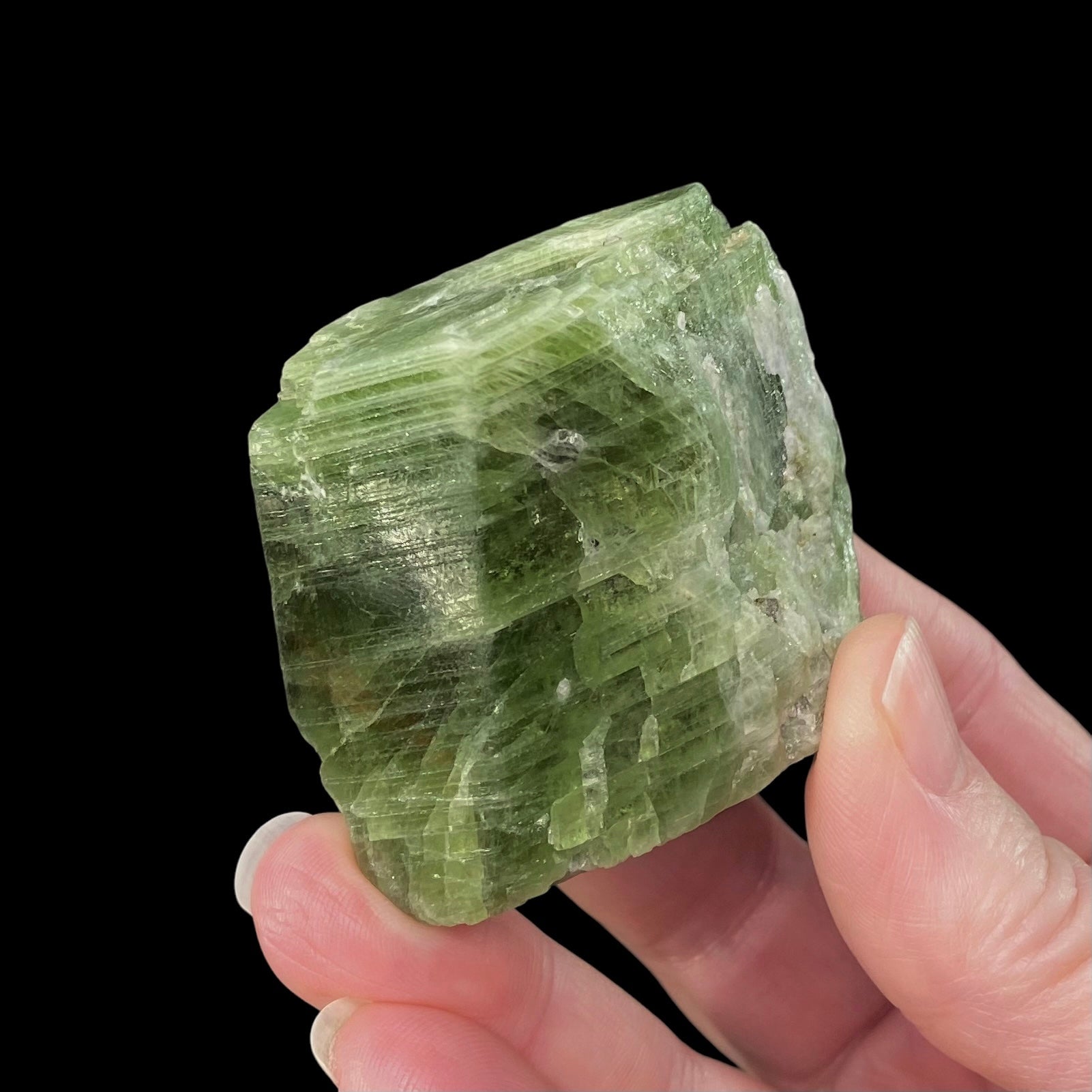 Green Diopside Crystal with Unique Striations