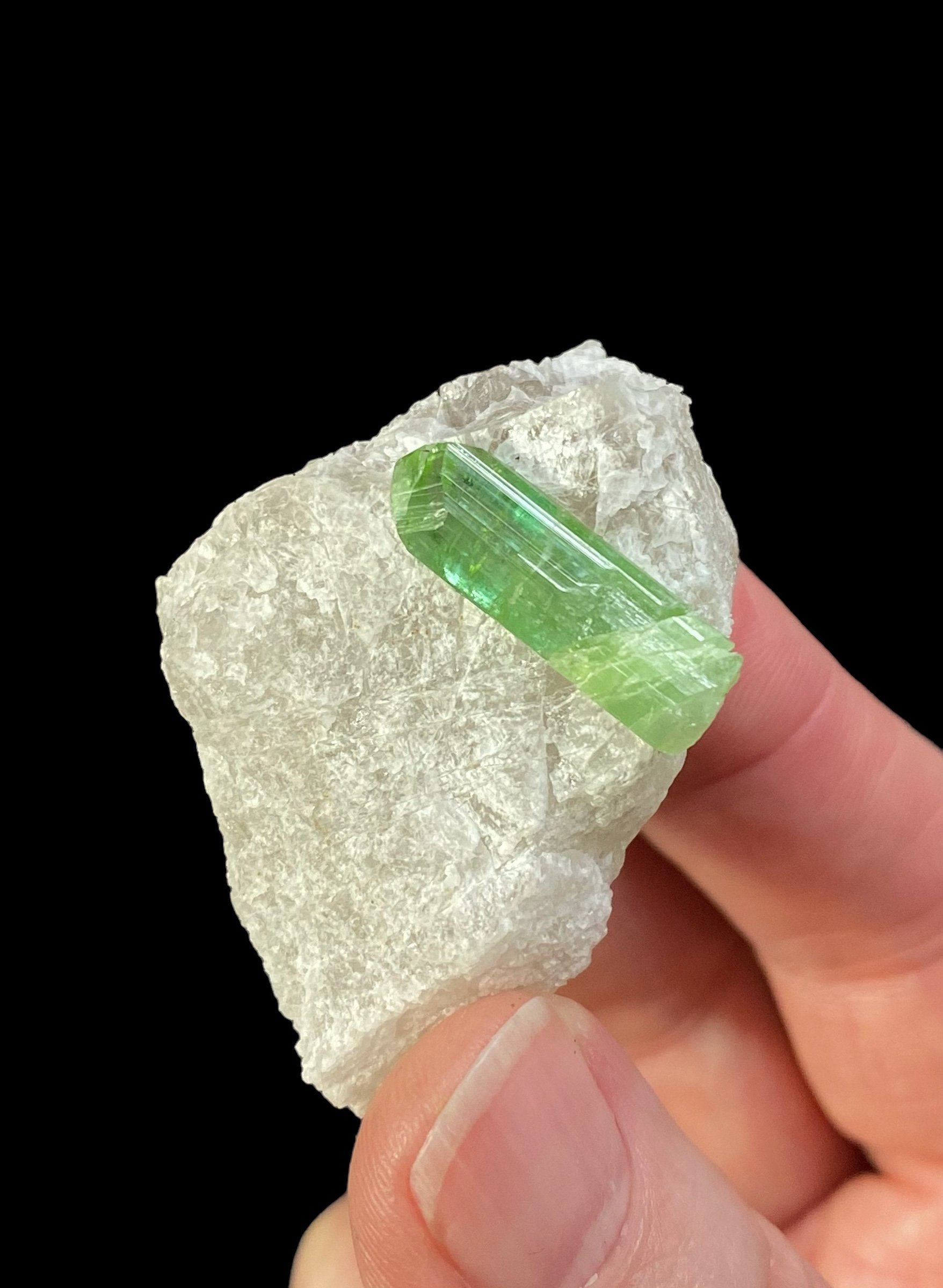 Green Elbaite Tourmaline on Pollucite Matrix