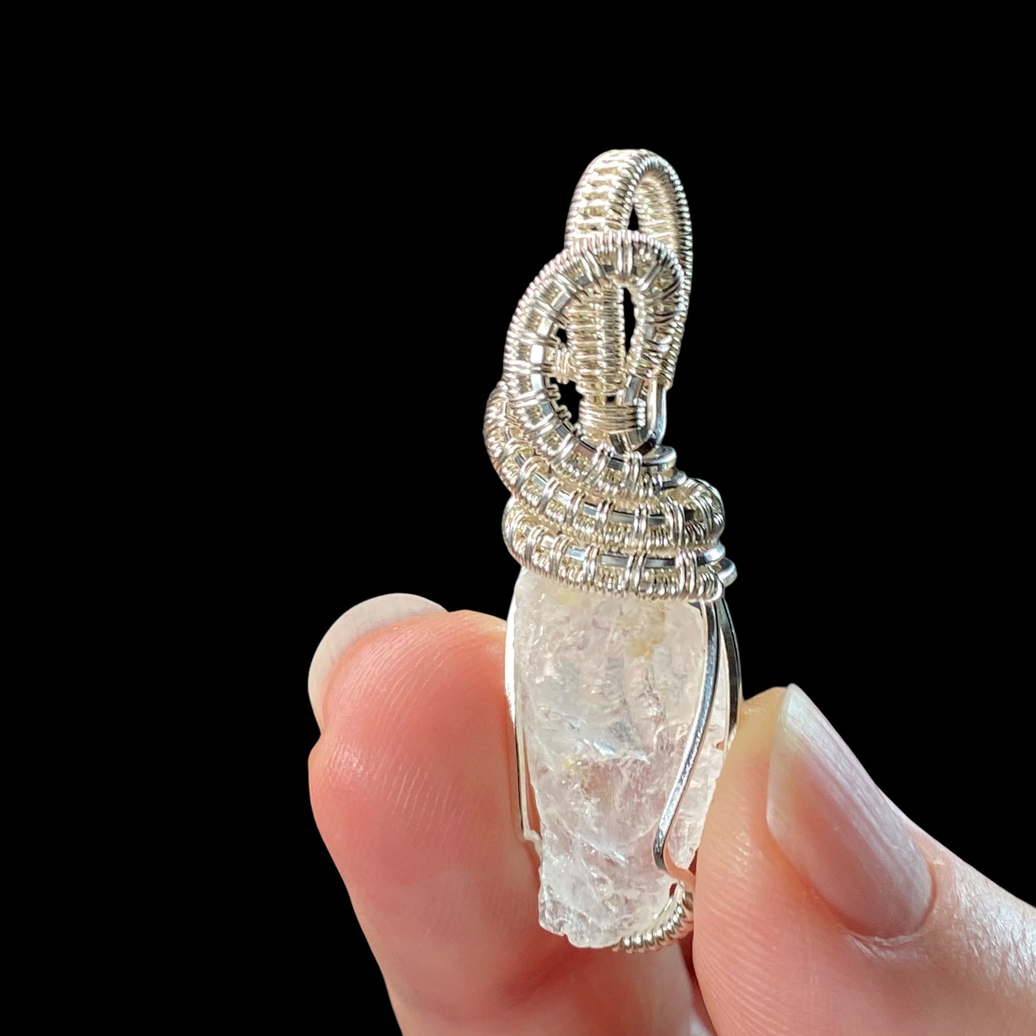 Raw Pollucite & Sterling Silver Wire Wrapped Pendant