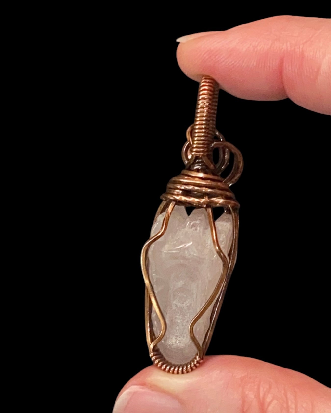 Rose Quartz Dragon and Copper Wire Wrapped Pendant