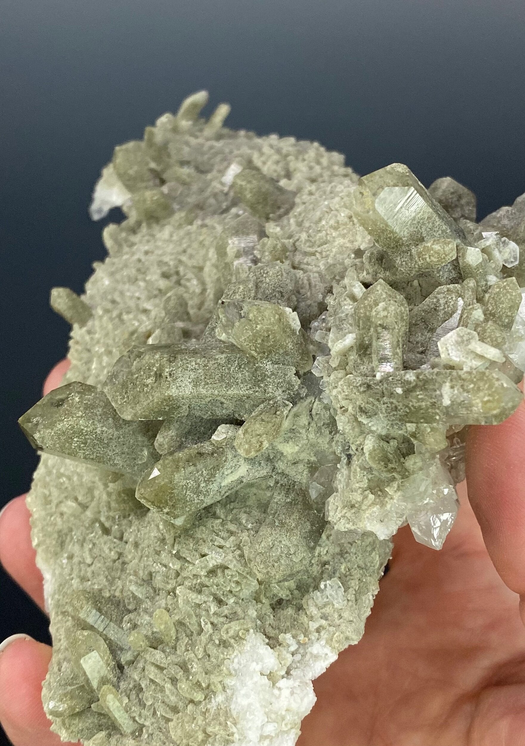 Chlorite Included Quartz Crystal Cluster with Pericline