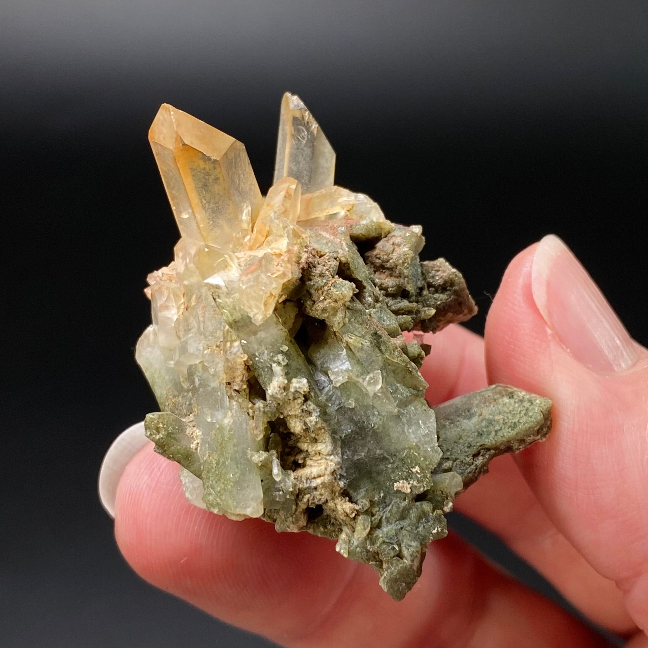 Chlorite Included Quartz Cluster with Iron Oxide