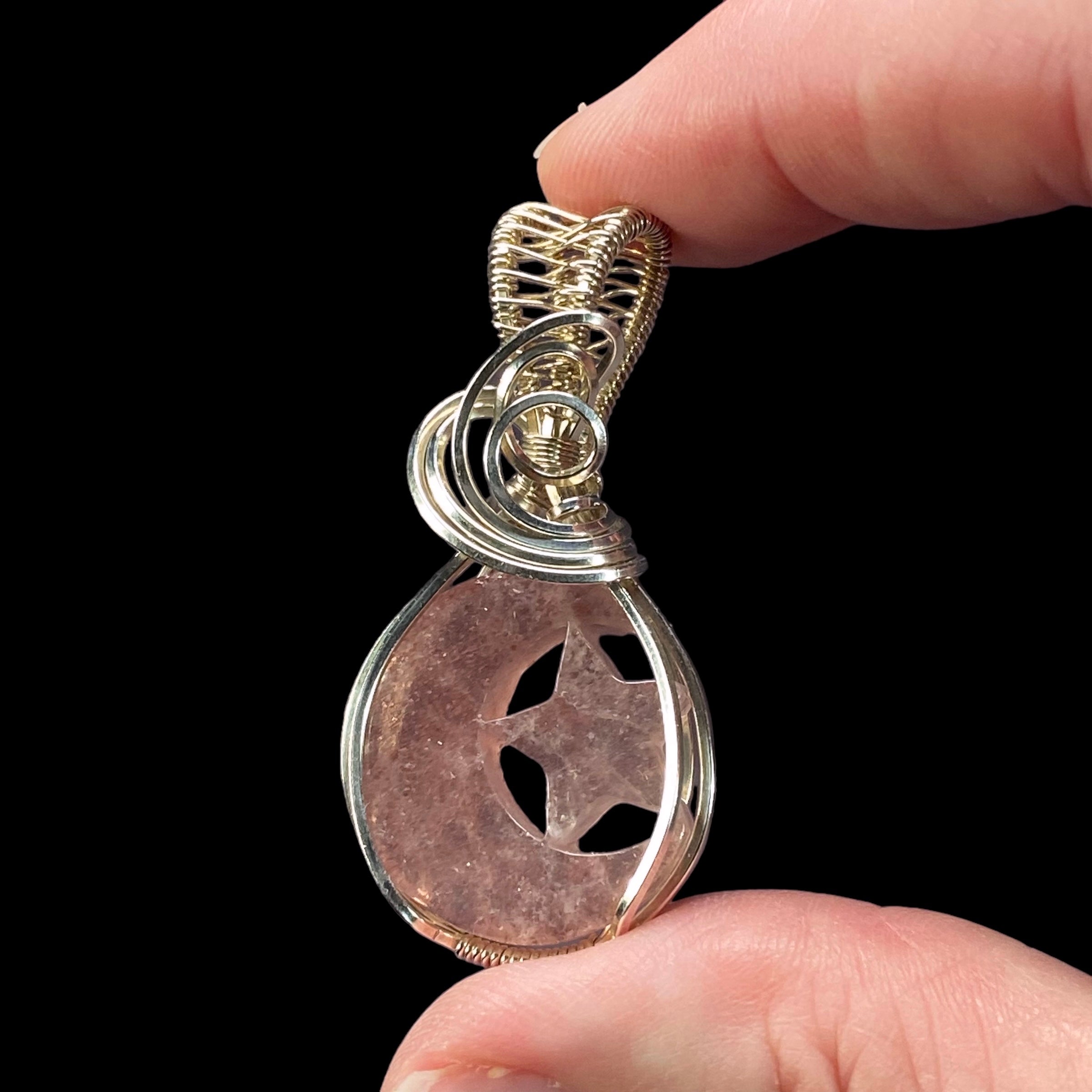 Strawberry Quartz & Sterling Silver Wire Wrapped Pendant