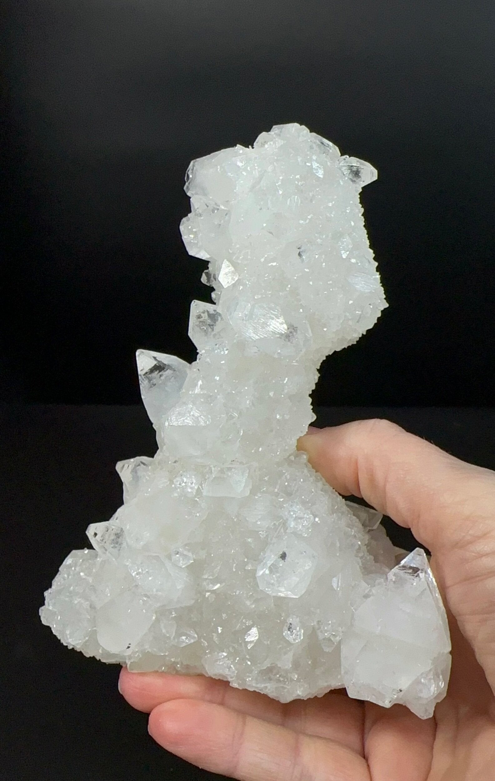 Clear Apophyllite Stalactite Formation Cluster with Fluorescent Calcite Core