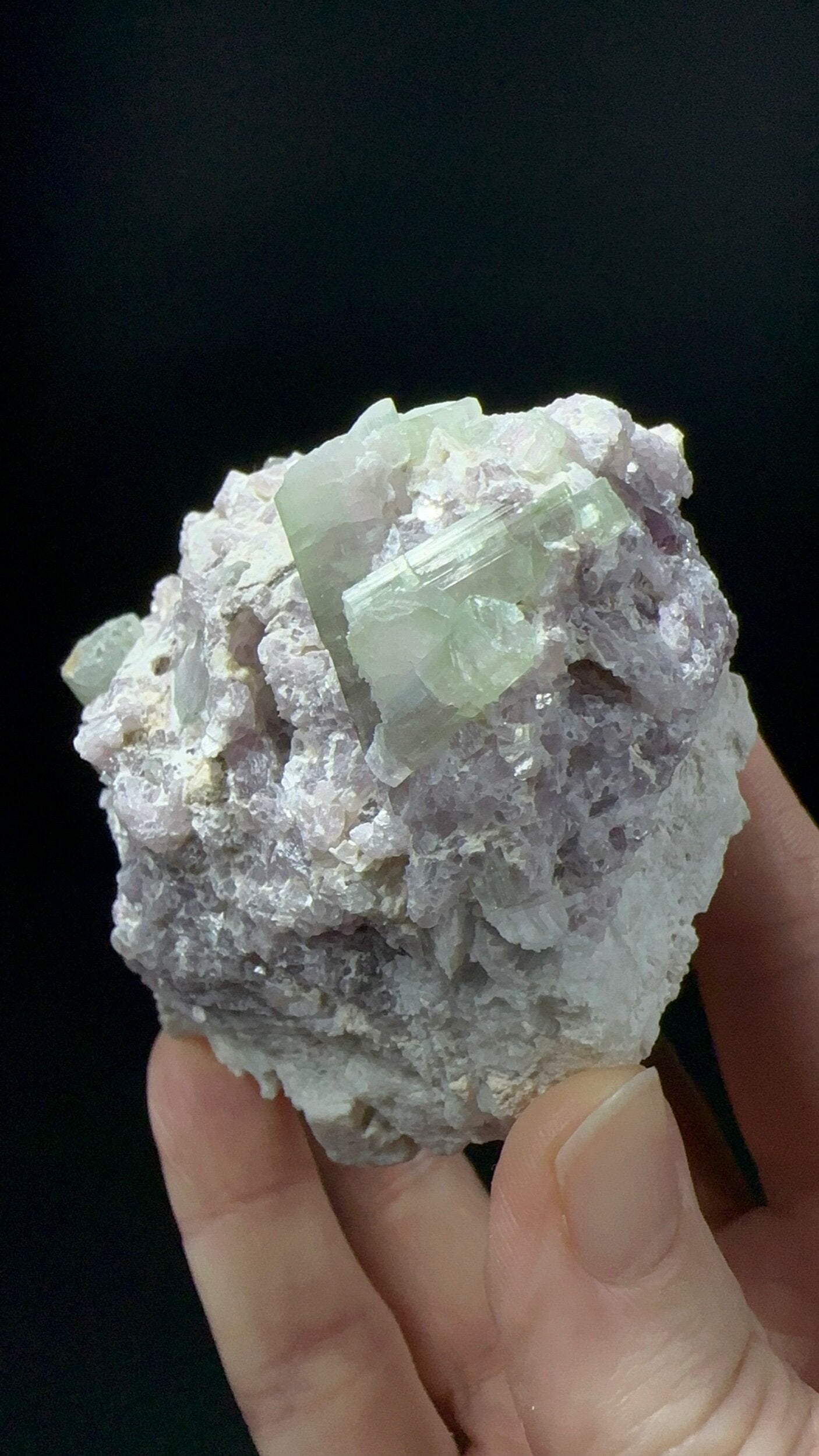 Pale Green & Pink Watermelon Tourmaline Crystals with Lepidolite & Cleavelandite