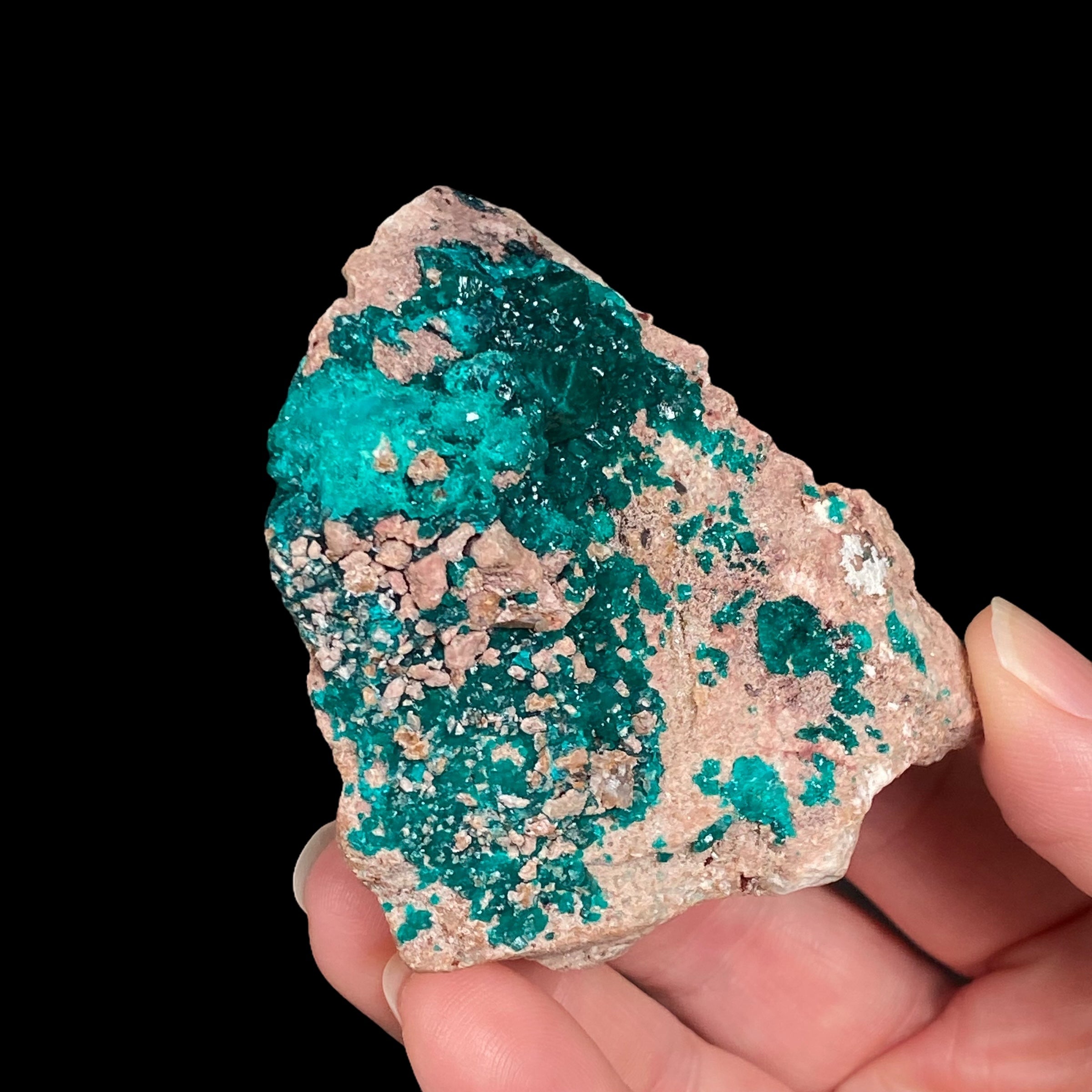 Dioptase Crystals on Sandy Quartz Rich Matrix